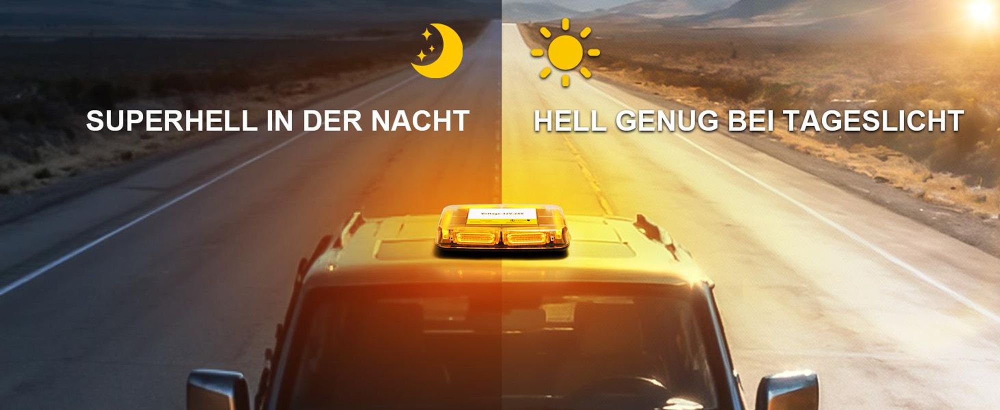 90 LED Rundumleuchte mit Magnetfuß, 12V/24V Warnleuchte, Gelb