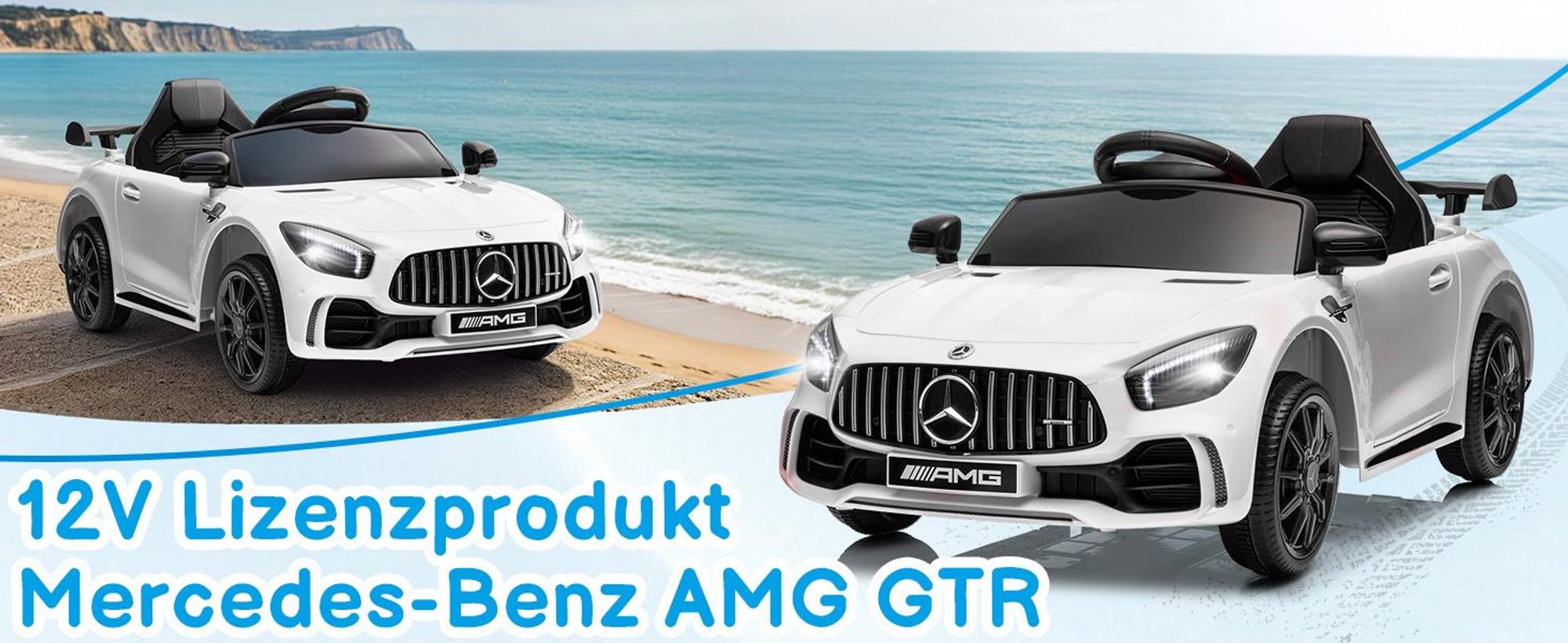 Elektroauto Kinderauto Mercedes-Benz AMG Gtr, mit 2,4G Fernbedienung, LED Scheinwerfer, MP3, Hupe und Musik, weiß