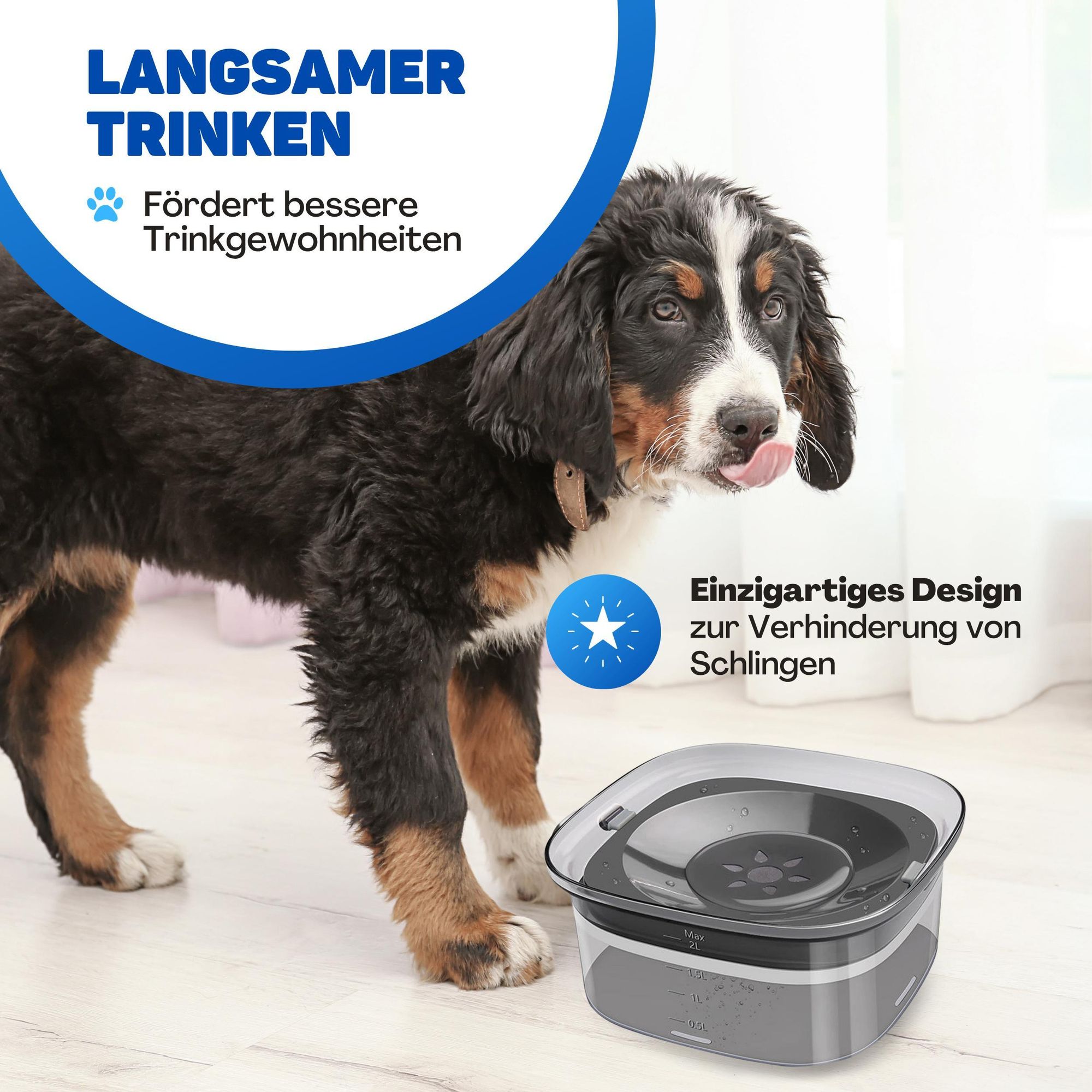Vulpes Goods Wassernapf für Hunde, 2L Auslaufsicher Trinknapf Reisenapf, rutschfest Katzen Hund Haustiere Hundenapf Anti-Schwapp Wasserspender für Haustier