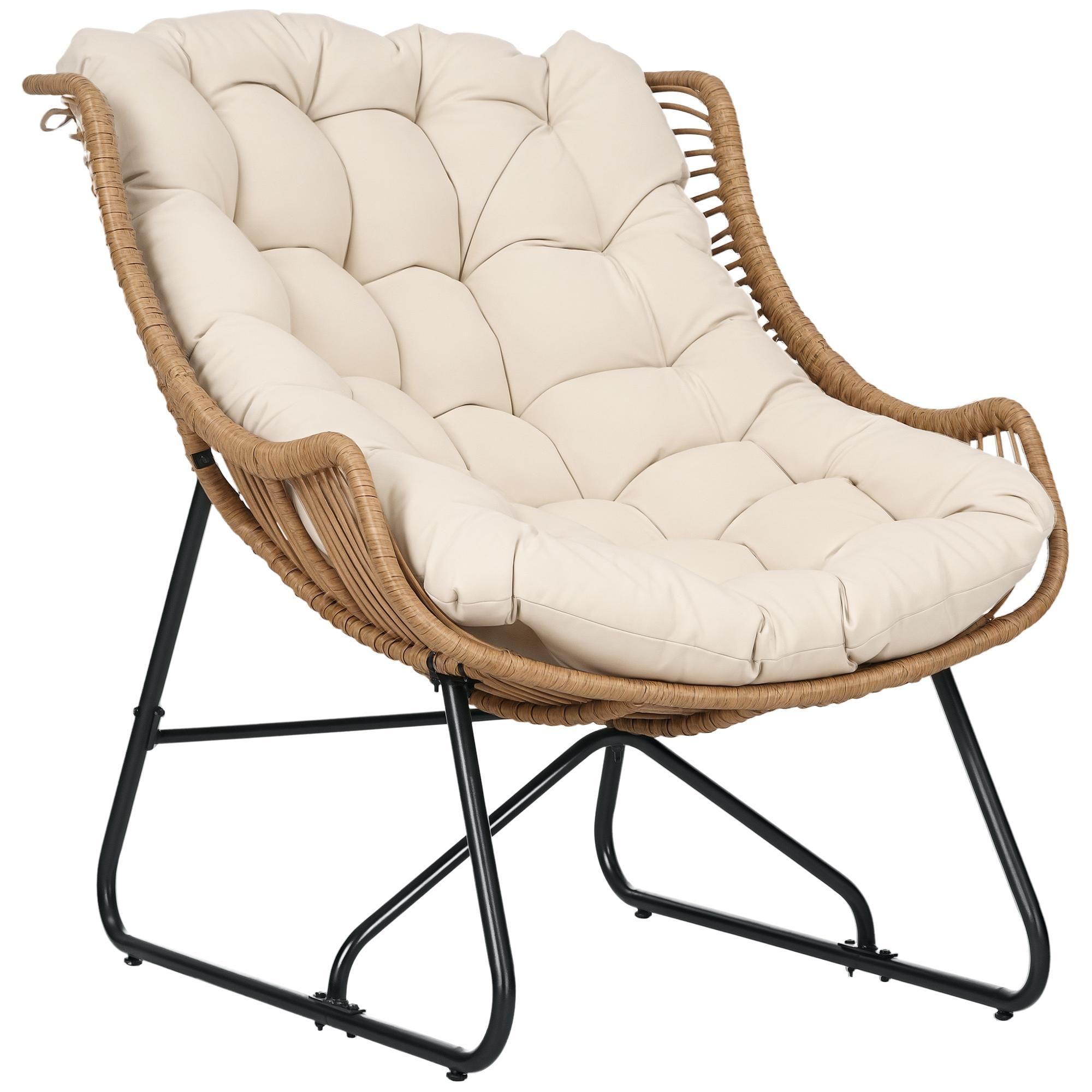 Rattansessel Lounge khaki Metallrahmen