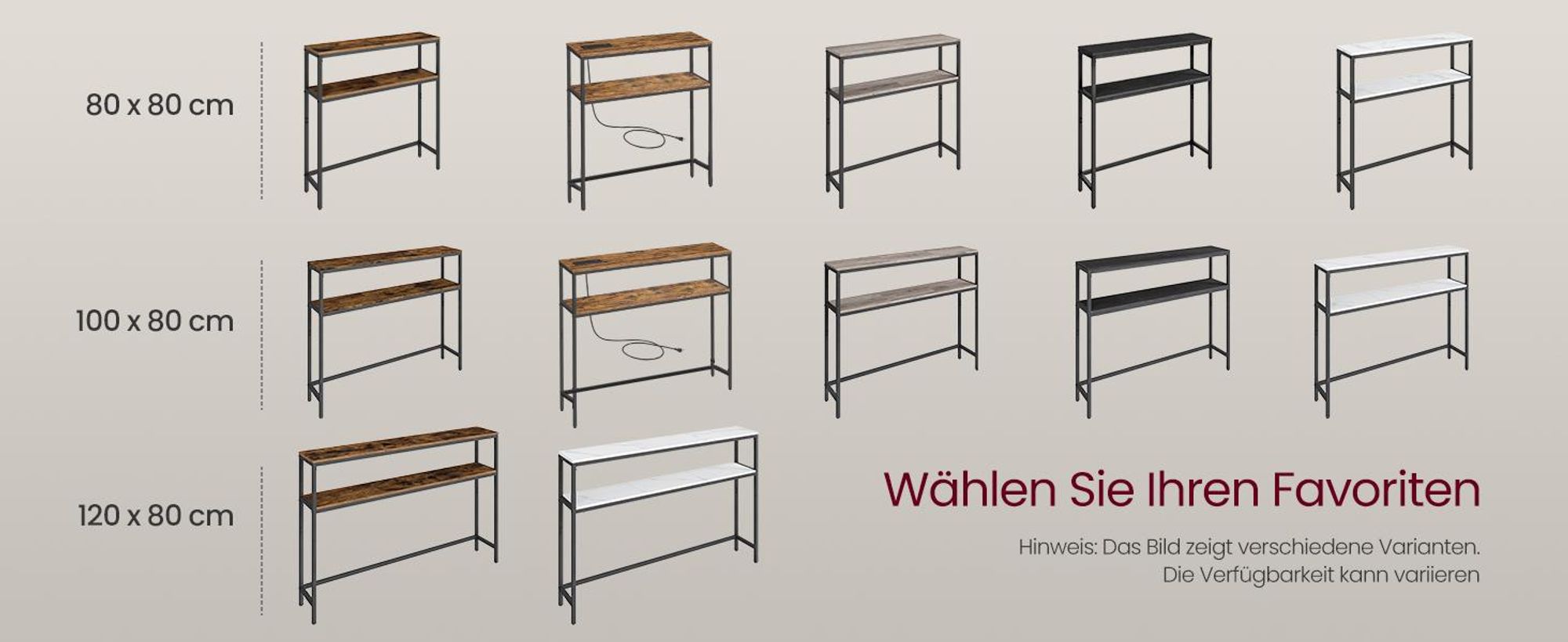 VASAGLE Konsolentisch, schmaler Sofatisch mit 2 Ablagen, 20 x 80 x 80 cm, Flurtisch, 2 Ebenen, für Flur, Wohnzimmer, Schlafzimmer