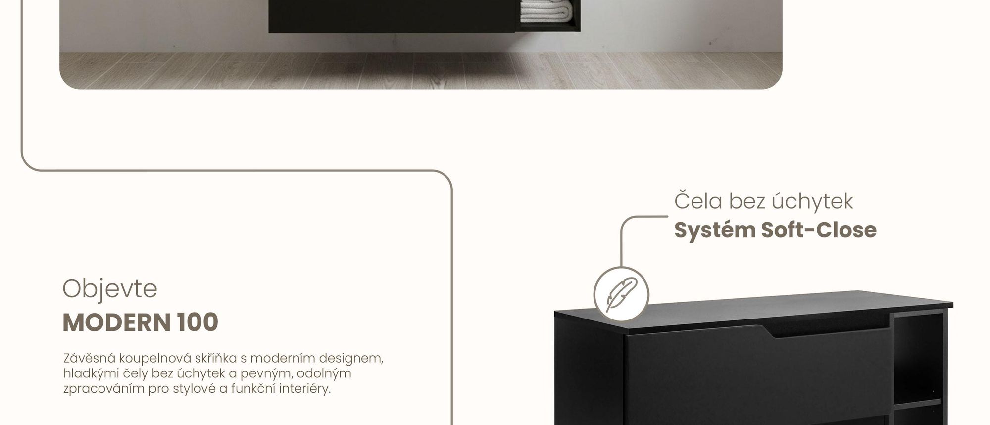 RODAN | Skříňka pod Umyvadlo - Černá - 100 cm - S Deskou Stolu - 2 Zásuvky - Závěsné - S bočním Regálem - MODERN