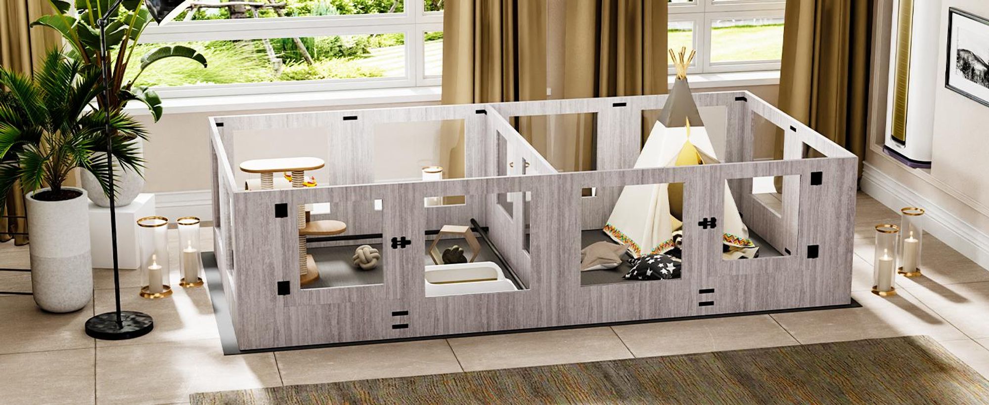 WISFOR Welpenauslauf Welpenlaufstall Freigehege Tierlaufstall 240 x 120 x 60 cm