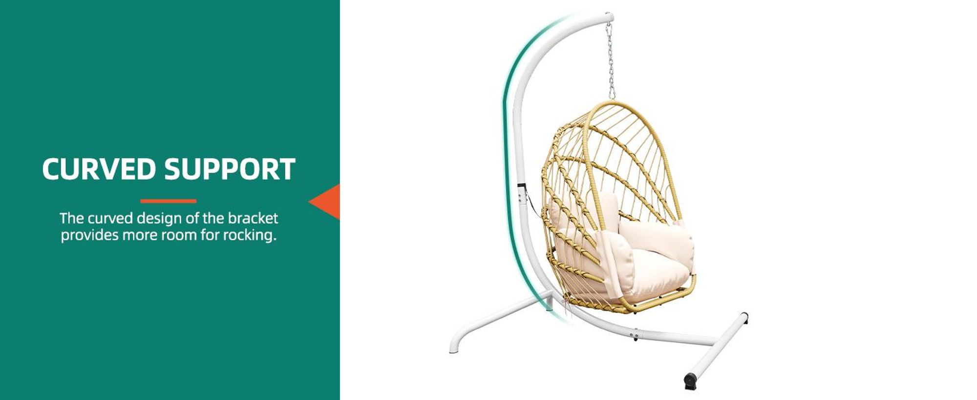 YITAHOME Hängesessel mit Gestell, Klappbarer Schaukelsessel mit Polsterung, bis 160 kg, für Indoor und Outdoor, Beige