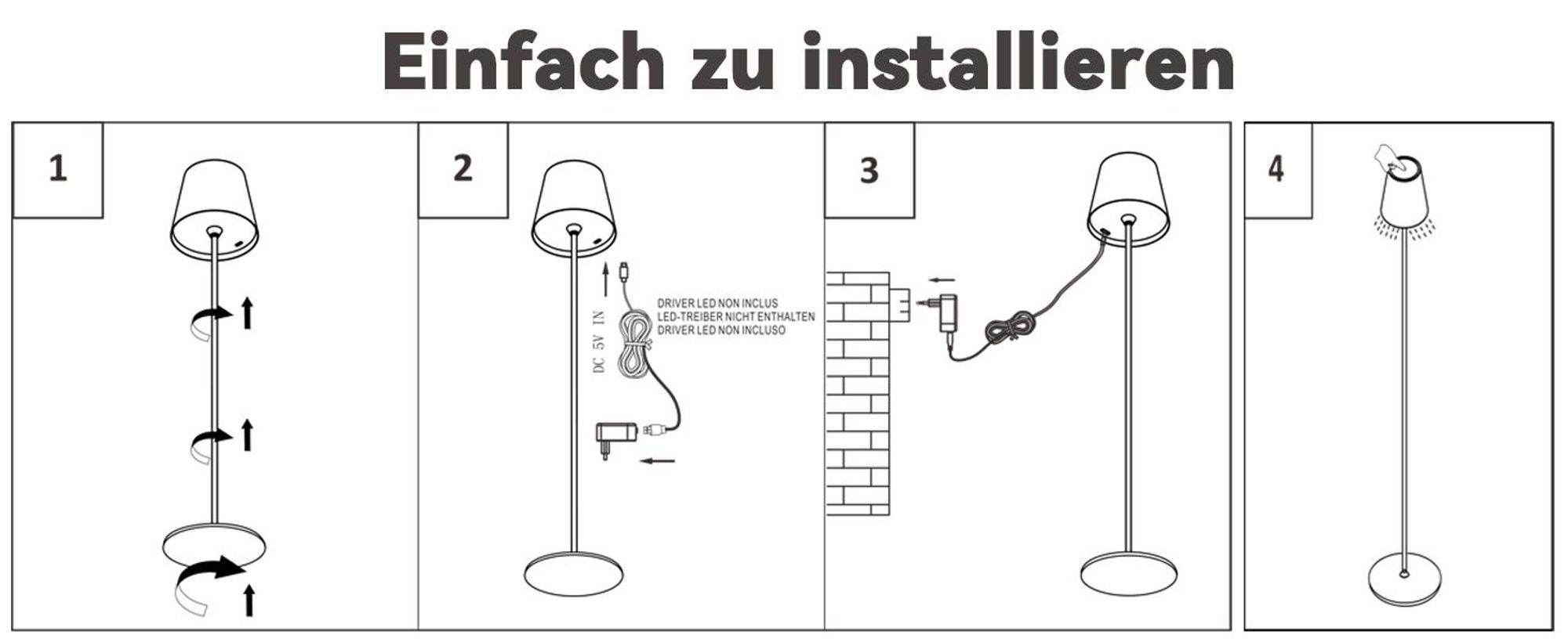 LED Stehlampe, Kabellose Stehlampe, Akku Stehlampe, Stehleuchte, Standleuchte, Leselampe, Dimmbar 3 Farbtemperaturen, USB Aufladbar