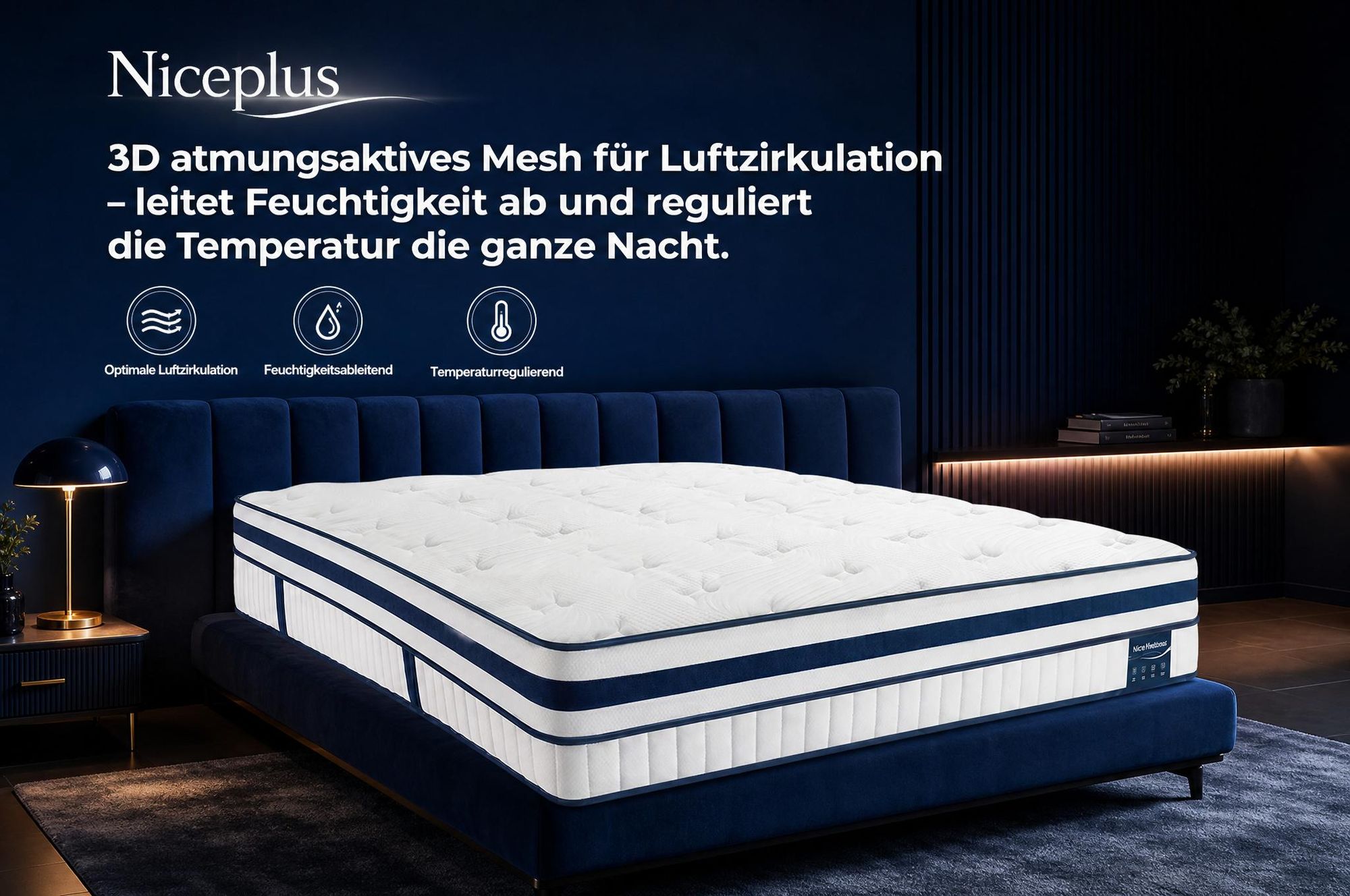 Niceplus Matratze 90x200 30cm Integrierter Topper Matratze 7 zonen Taschenfederkernmatratze H4