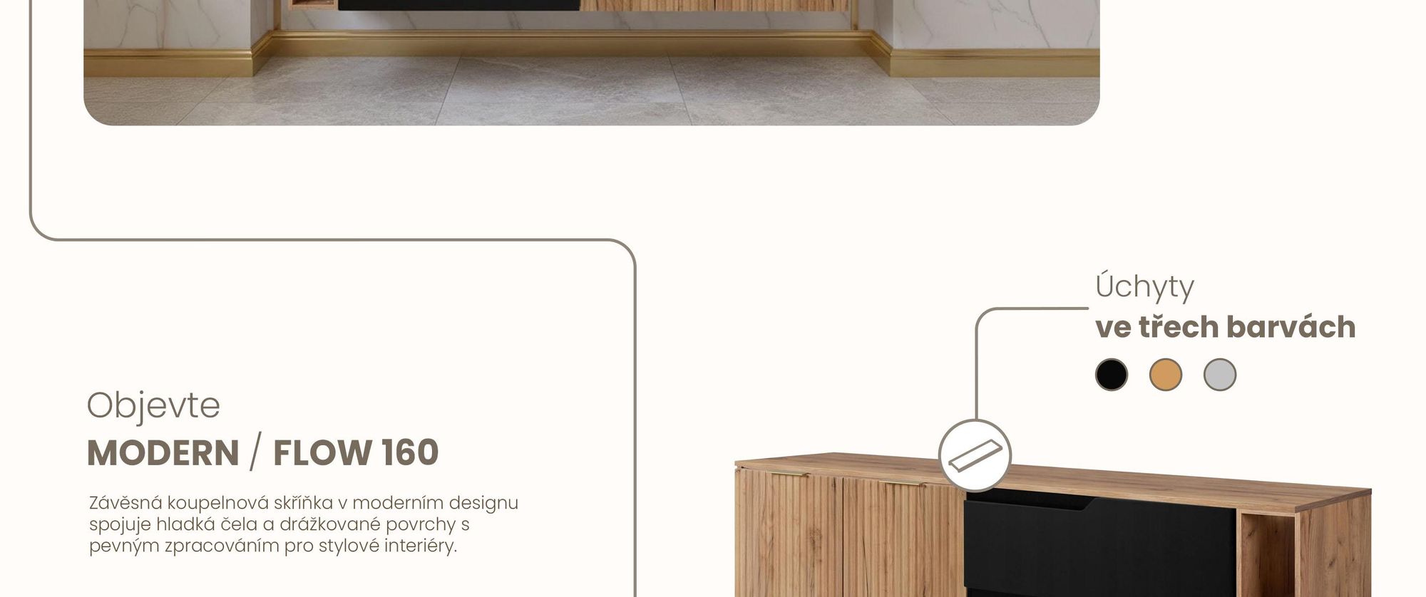 RODAN | Skříňka pod Umyvadlo - Hnědá a Černá - 160 cm - S deskou Stolu - 2 Zásuvky - MDF - 2 Dveře - Integrovaná Polička - MODERN