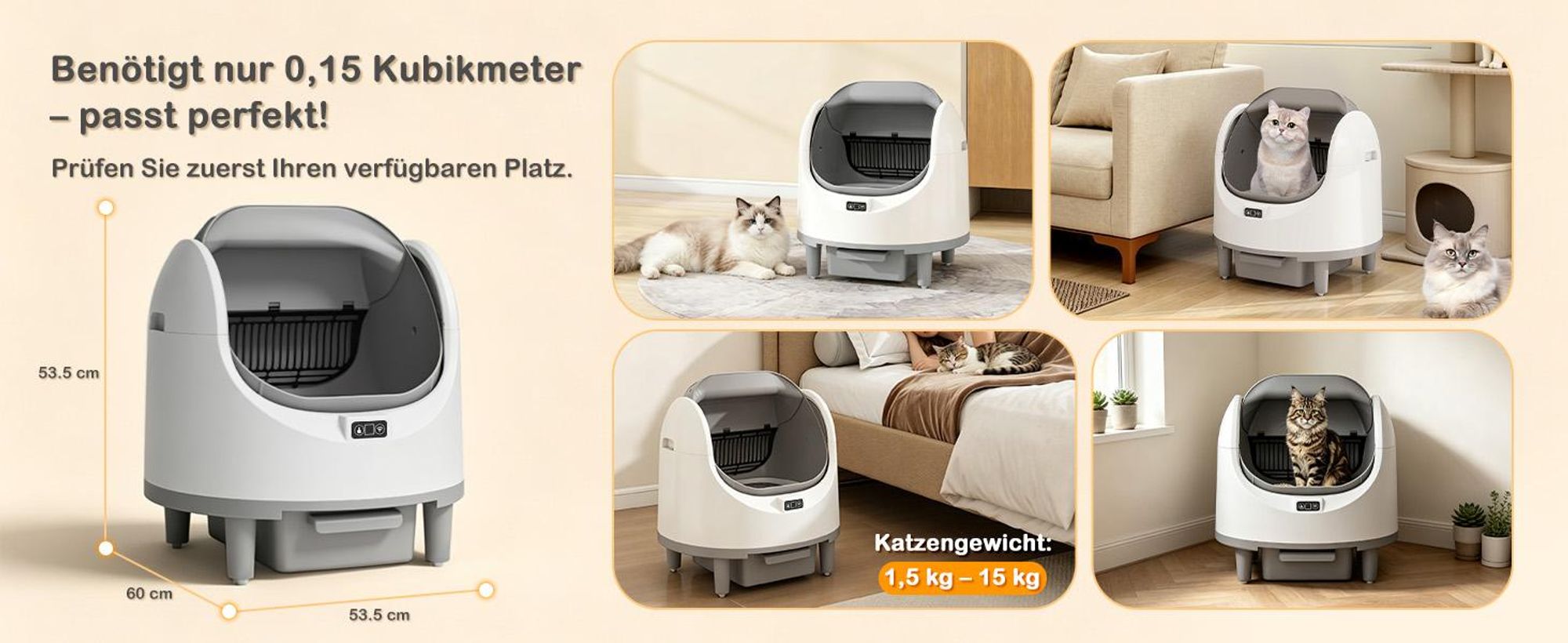 Puluomis Selbstreinigende Katzentoilette 80L XXL, offenes Katzenklo mit App-Steuerung, 12 Sensoren, 8L Abfallbehälter, leise, für Katzen bis 15kg