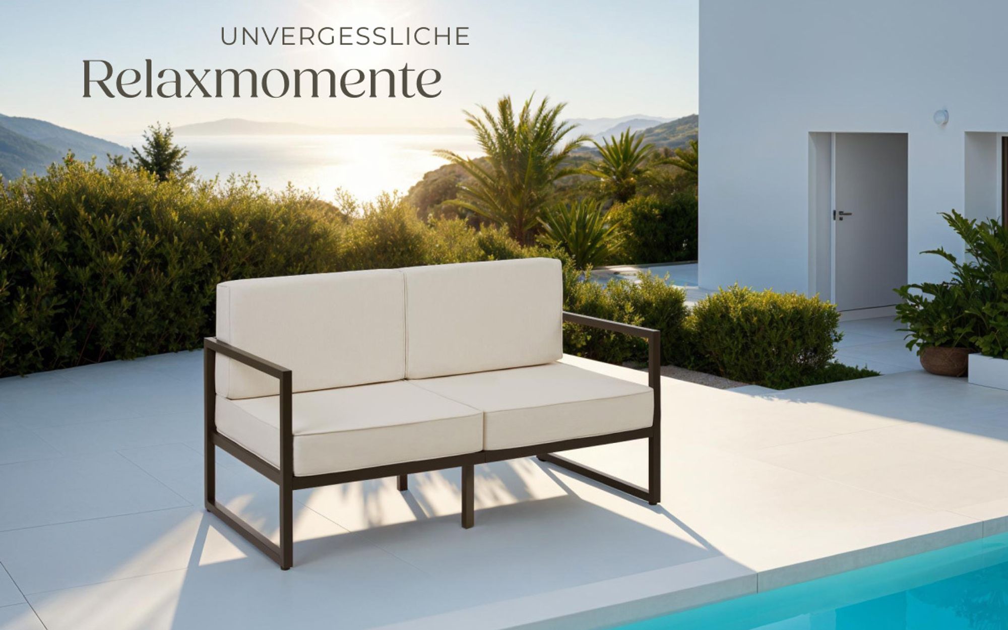tectake® Garten-Loungesofa Comosa, 2-Sitzer, ultradicke Polsterung