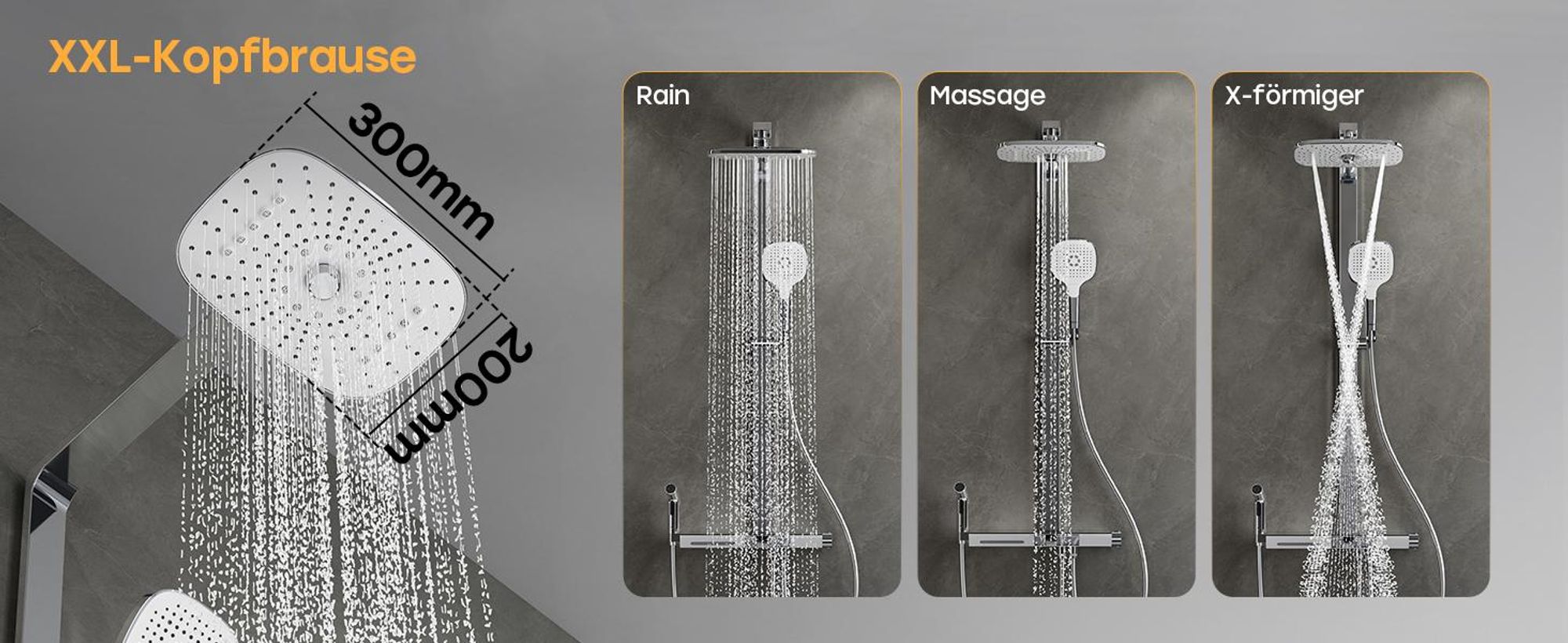 HOROW RainFlexi N2 Duschsystem mit Thermostat, Chrom Regendusche Set mit 2 Handbrause, Wasserfallauslauf, Große Kopfbrause, Höhenverstellbar Duschset