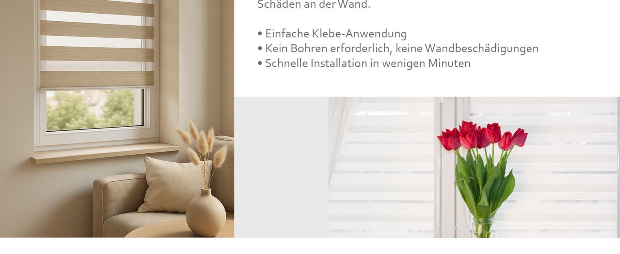 time4blinds - Doppelrollo ohne Bohren - Zebra Rollos für Fenster und Türen - Klassisch Weiß, 800x700, Rechts
