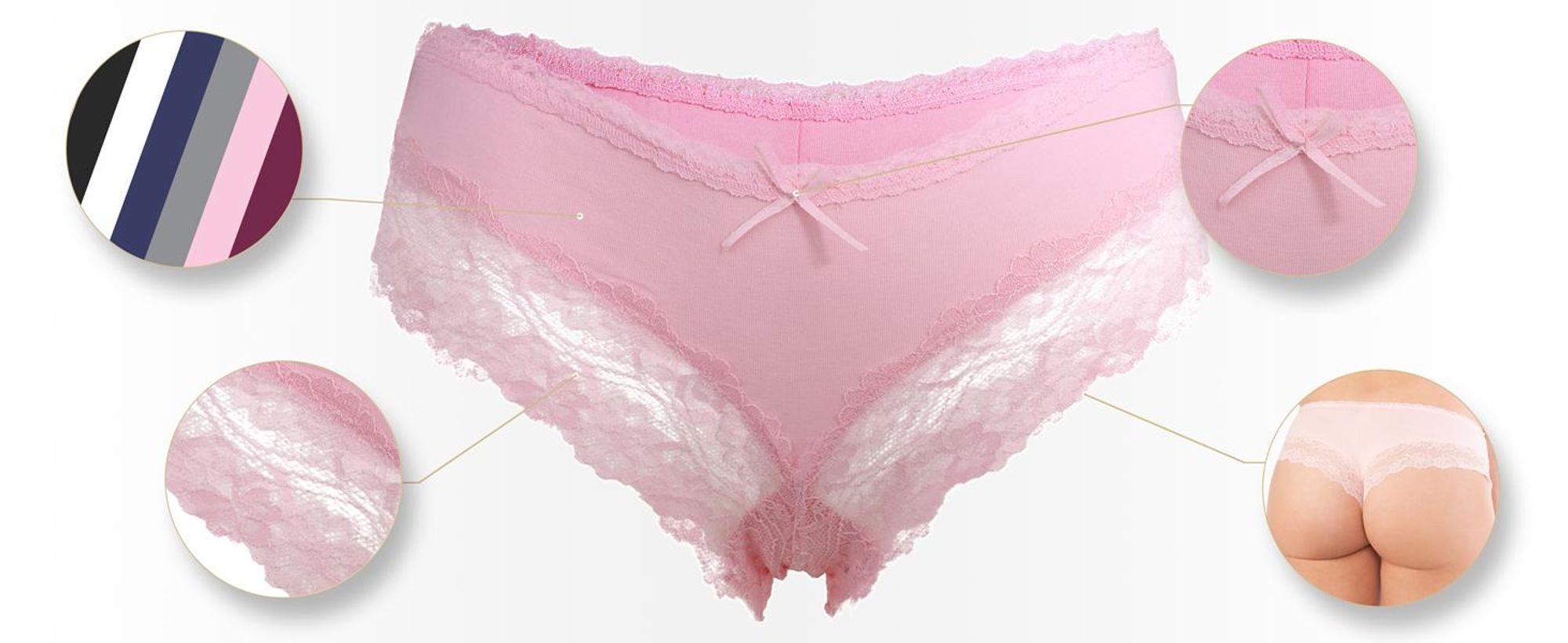Fabio Farini - 6 Stück Damen Unterhosen - Frauen Brasilslip aus Baumwolle mit floraler Spitze am Beinabschluss