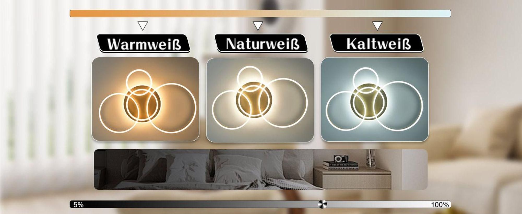 ZMH LED Deckenleuchte 98CM Deckenleuchten 90W Dimmbar Deckenlampe mit Fernbedienung Gold 4 Ring Deckenbeleuchtung für Schlafzimmer Küche