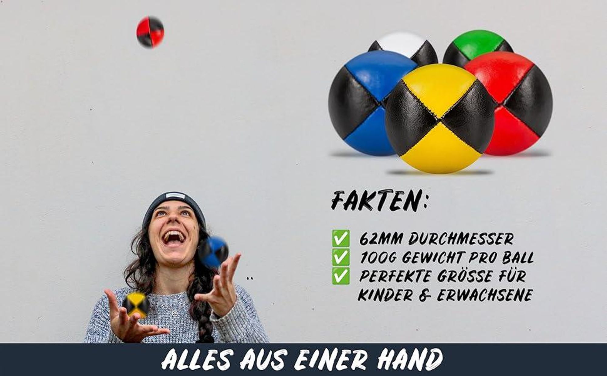 Diabolo Freizeitsport Jonglierbälle (zweifarbig) - 3er Set, Ø 62mm, 100g