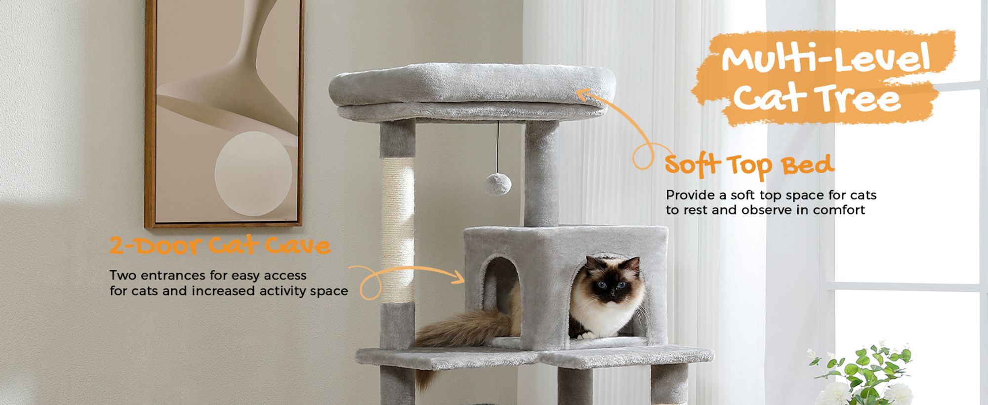 Purpurra Katzenbaum für große Katzen mit Metall Plüsch Hängematte 116cm/ 143 cm