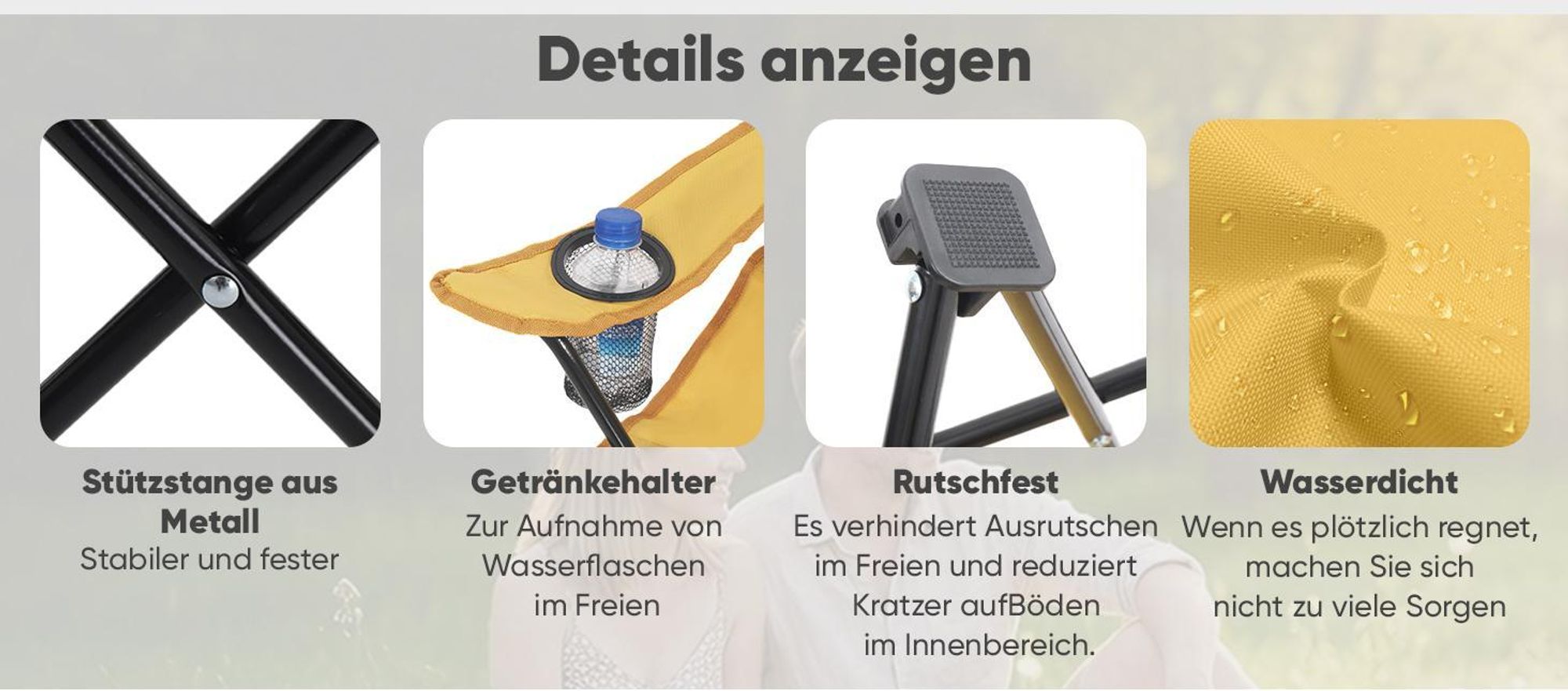 Sunula 2er Set Kinder Campingstuhl mit Getränkehalter, Anglersessel Kinder Klappstuhl, Gelb - Löwe