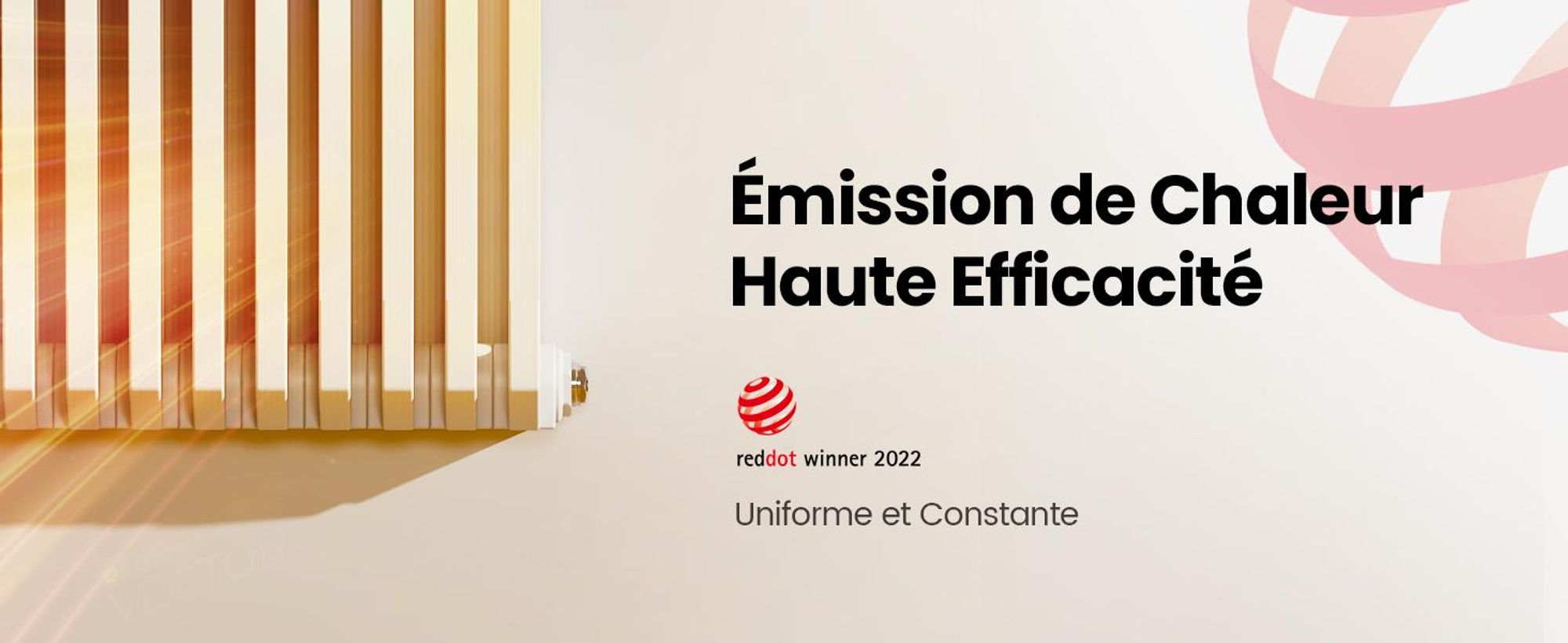 EMKE Radiateur design en forme de D 600x840mm 1383W Red Dot Award Winner Blanc - Montage horizontal, pour 18,4 m², salle de bains & salon sans radiateur
