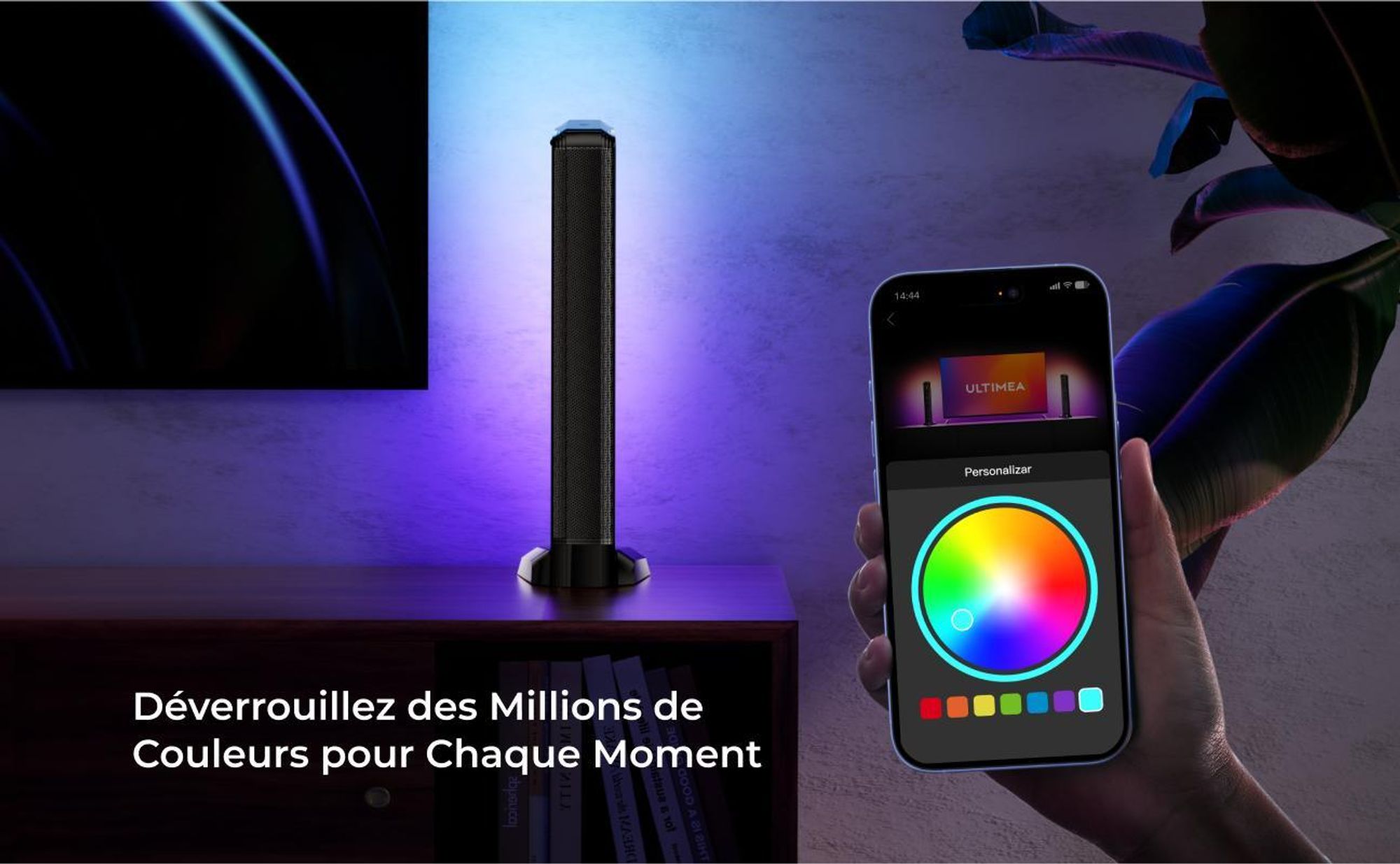 Barre de son amovible ULTIMEA 7.1ch avec lumière RGB, Virtual Surround Sound System avec subwoofer, 2 haut-parleurs surround, 410W