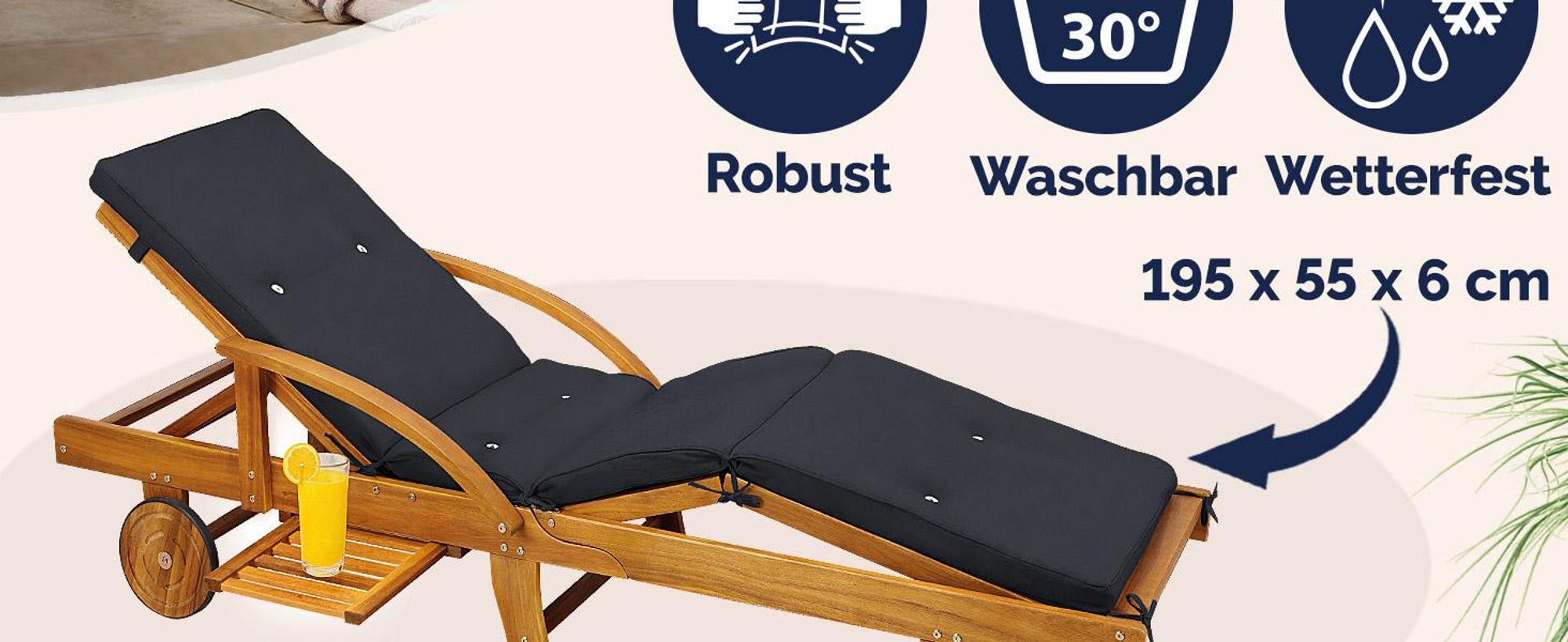 DETEX Polster Auflage für Gartenliege, Kissen, wetterfest, waschbar in Rot