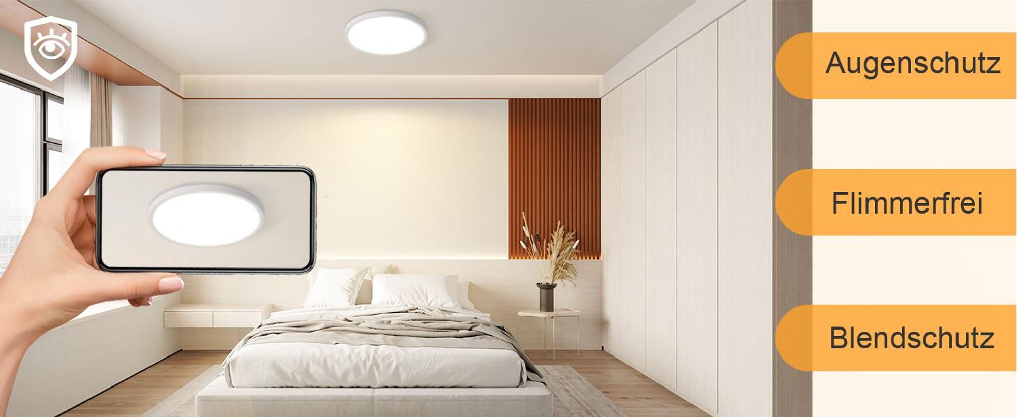 ZMH Deckenlampe LED Deckenleuchte Flach 18W Warmweiß Ø22cm Deckenbeleuchtung IP44 Küchenlampe Rund Weiß für Flur Küche Schalfzimmer Klassenzimmer