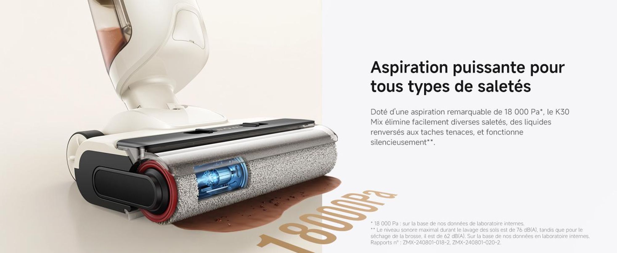 MOVA K30 Mix aspirateur laveur 18 000 Pa, plat 180°, brosses double rotation, nettoyage des bords, séchage air chaud, léger, 30 min autonomie
