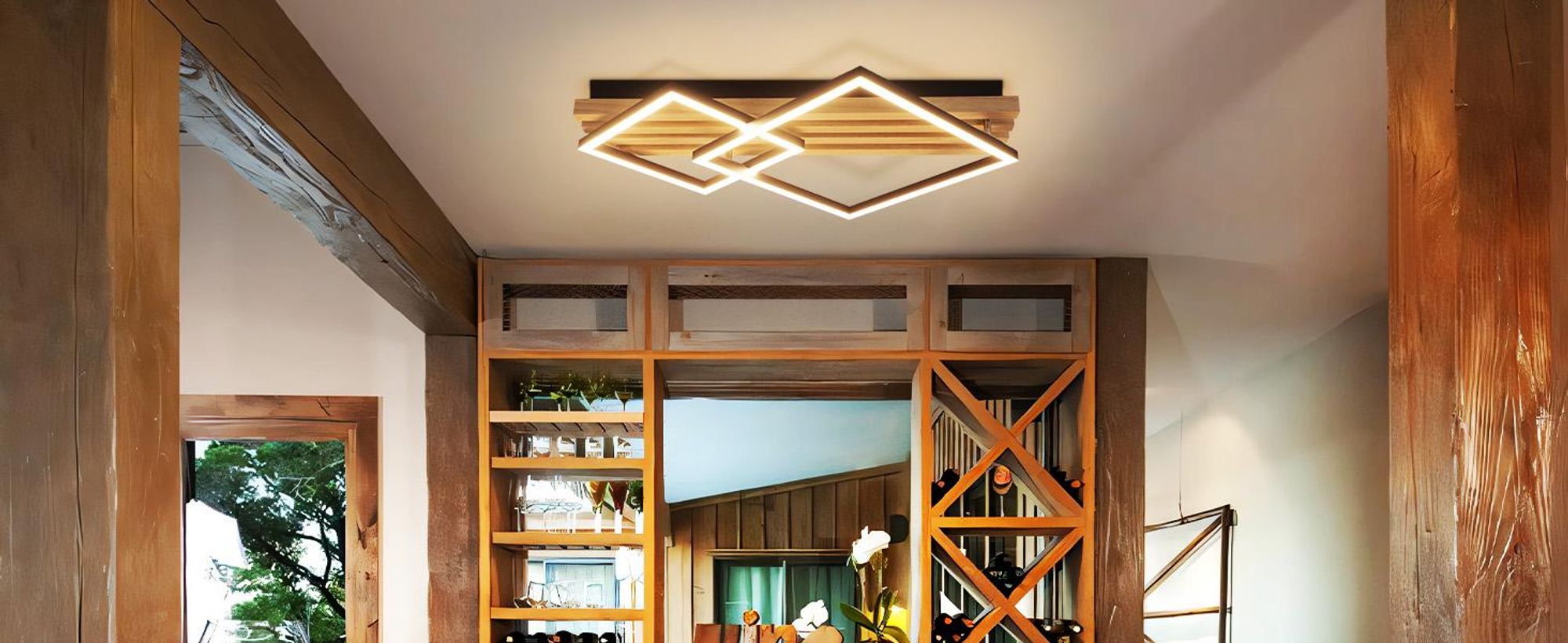 ZMH LED Deckenleuchte Dimmbar Deckenlamape mit Fernbedienung Holz 55CM Schlafzimmerlampe eckig deckenleuchten Geometrisch 36W wohnzimmerlampe