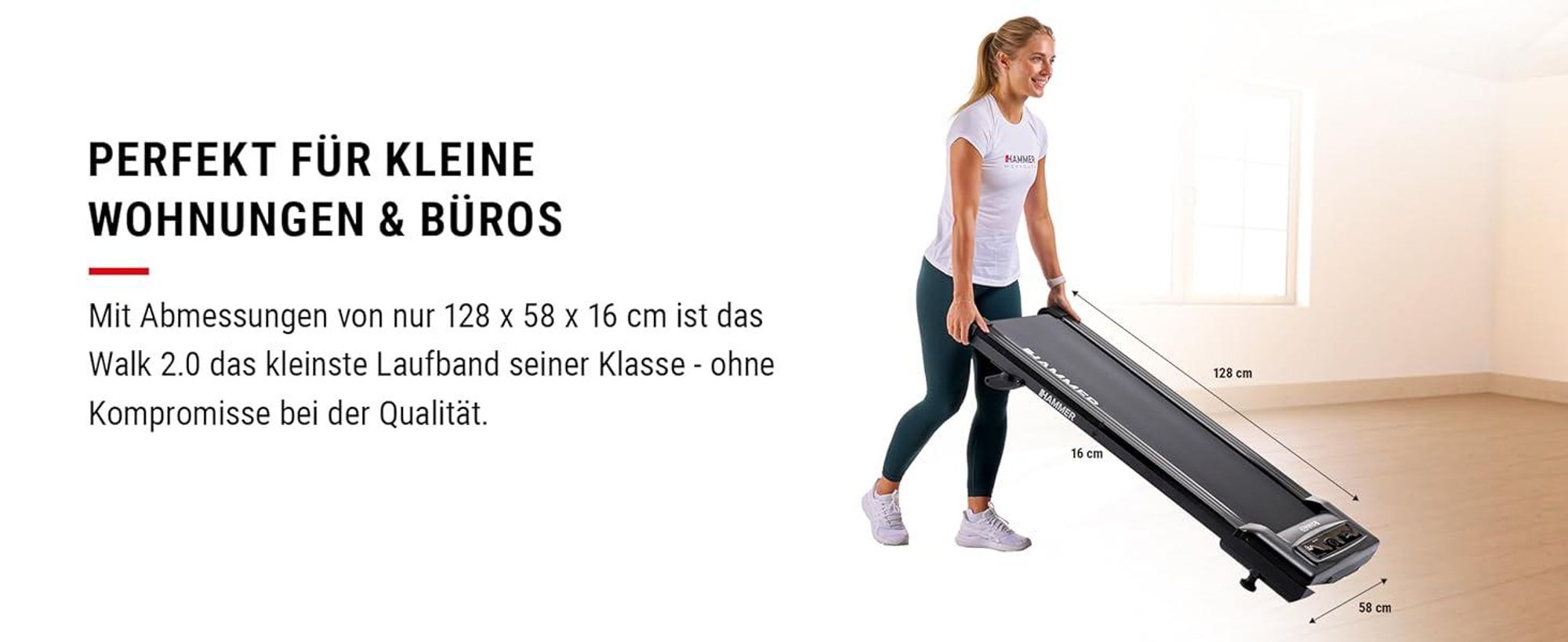 HAMMER Laufband Walk 2.0 - Walking Pad, Laufband Schreibtisch bis 6 km/h