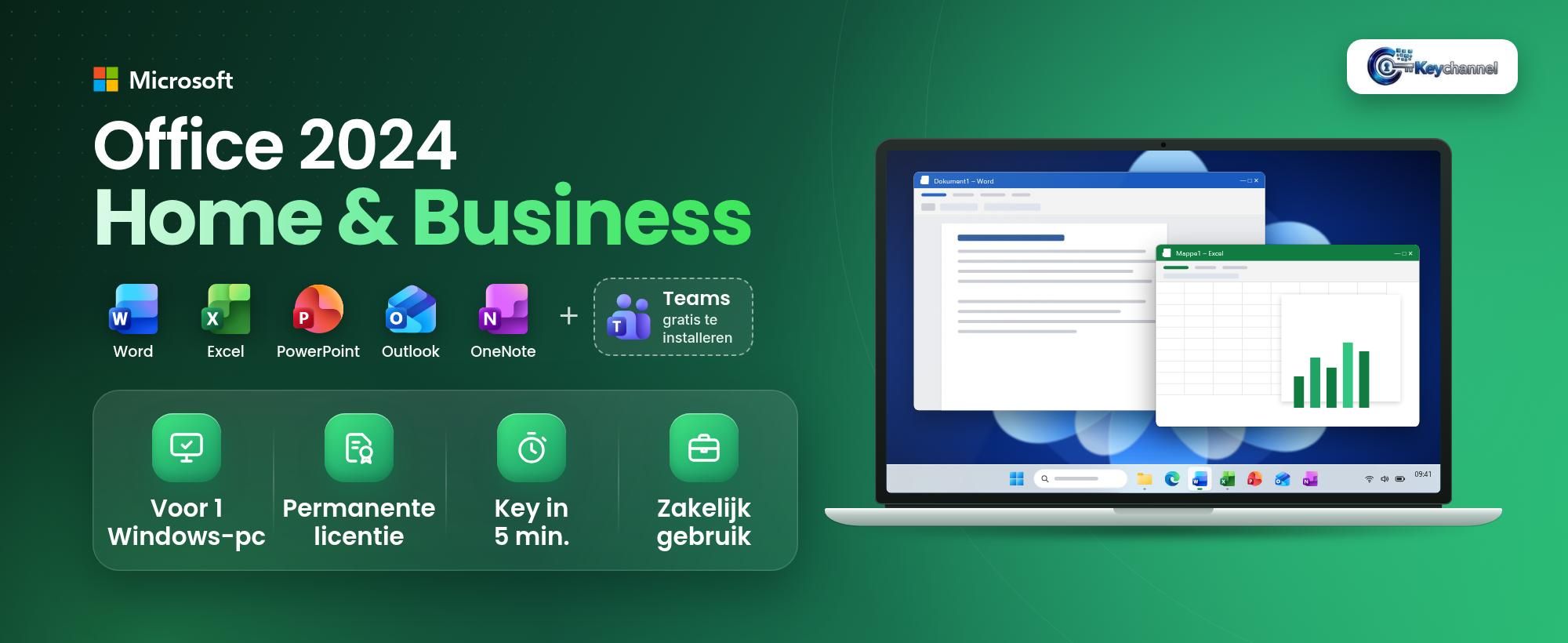 Office 2024 Home & Business permanente licentie 1 pc: Word, Excel, PowerPoint, Outlook en OneNote
