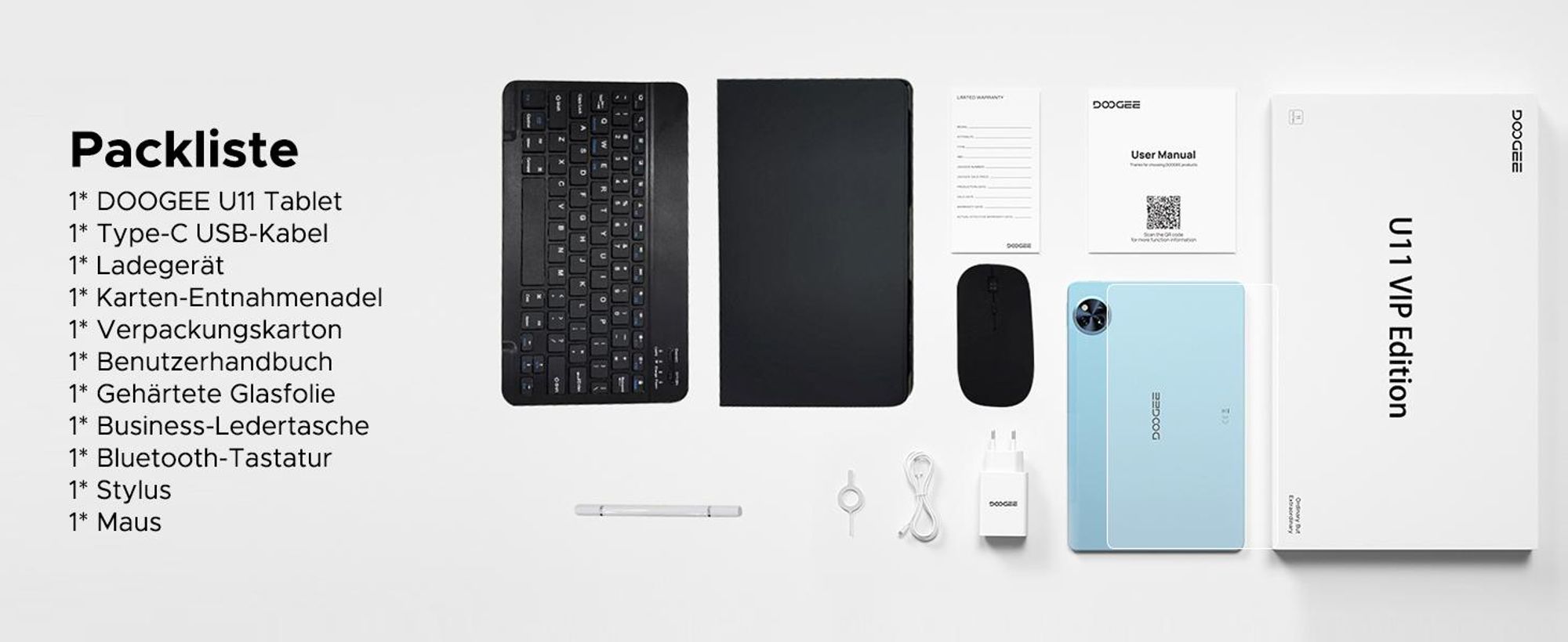 DOOGEE U11 VIP Tablet - Android 15, 11 Zoll,16(4+12)GB RAM+128GB(bis 2TB erweiterbar),90Hz,8580 mAh,Tastatur-Set