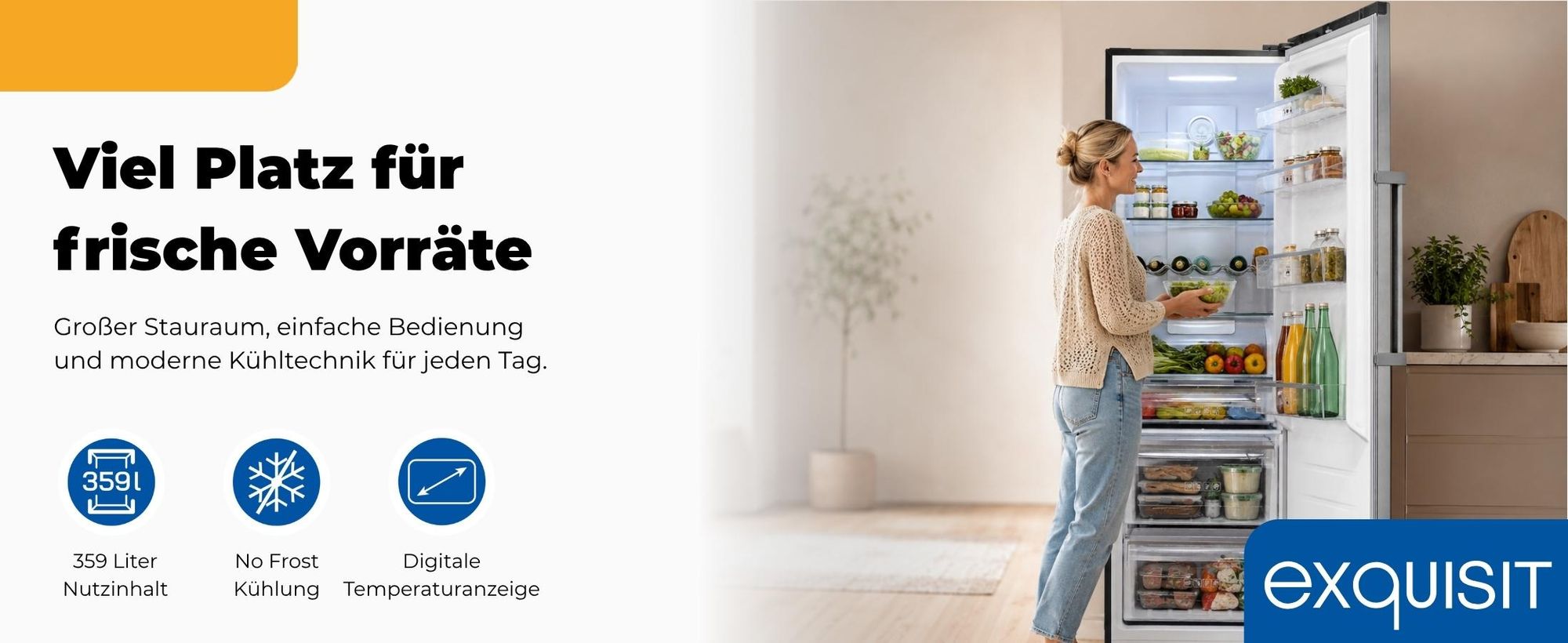 Vollraumkühlschrank | KS5360-V-HE-040C inoxlook | 359 l Nutzinhalt gesamt | Elektronisch | LED | Energieklasse C | 39 dB | Inoxlook
