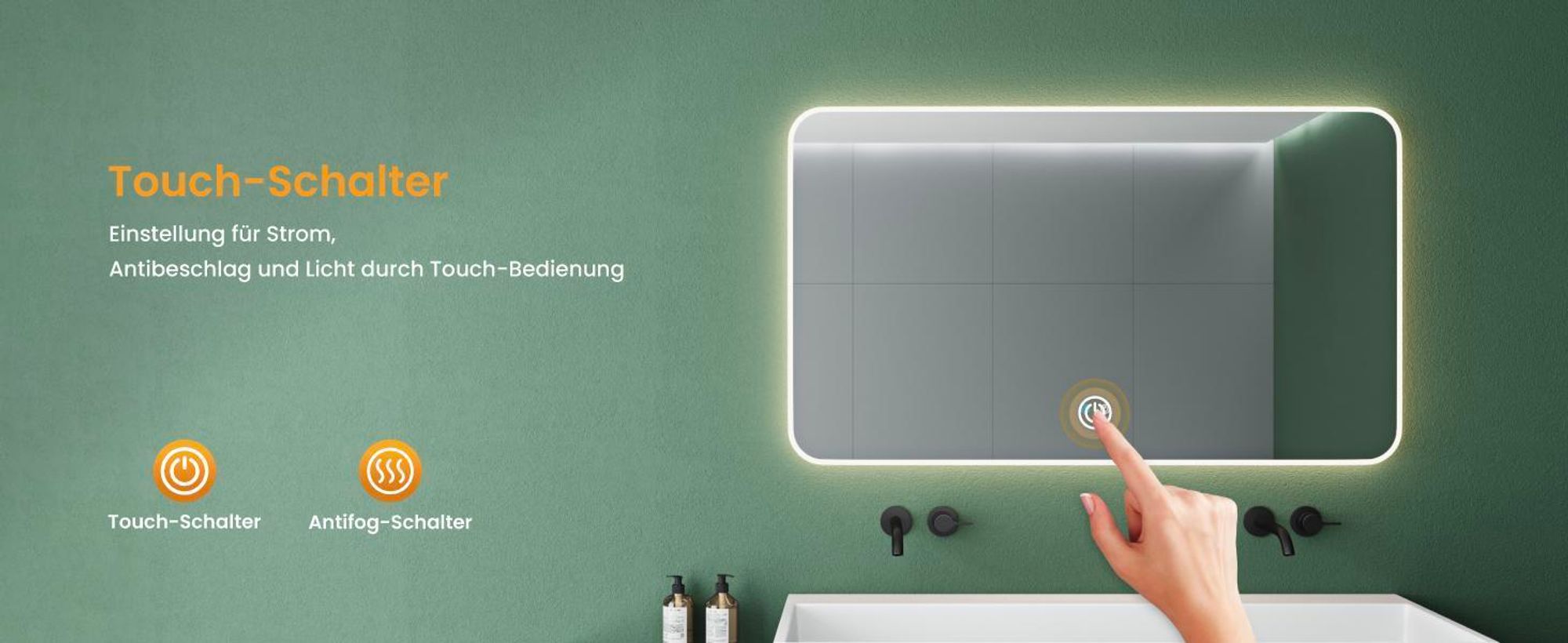 Mai & Mai Wandspiegel Badezimmer Spiegel LED 140x70cm LED Bad-Spiegel mit Touchschalter, Beschlagfrei durch Antifog-Schicht nova-02