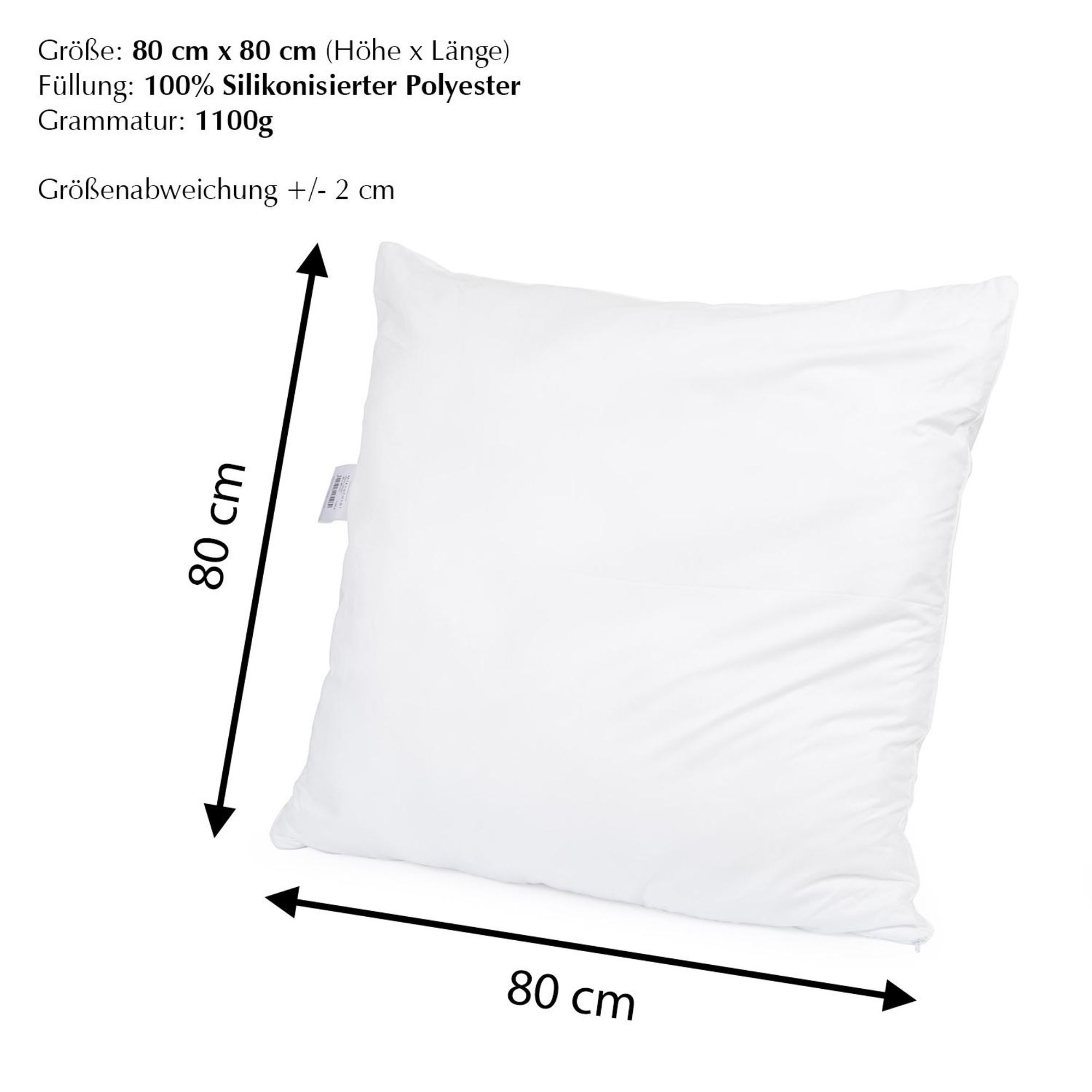 1-er Set Kopfkissen 80x80 cm 1100g – Mikrofaser Kissen – Polyester Füllung – Allergiker geeignet – Waschbar 95°C – Schlafkissen extra weich