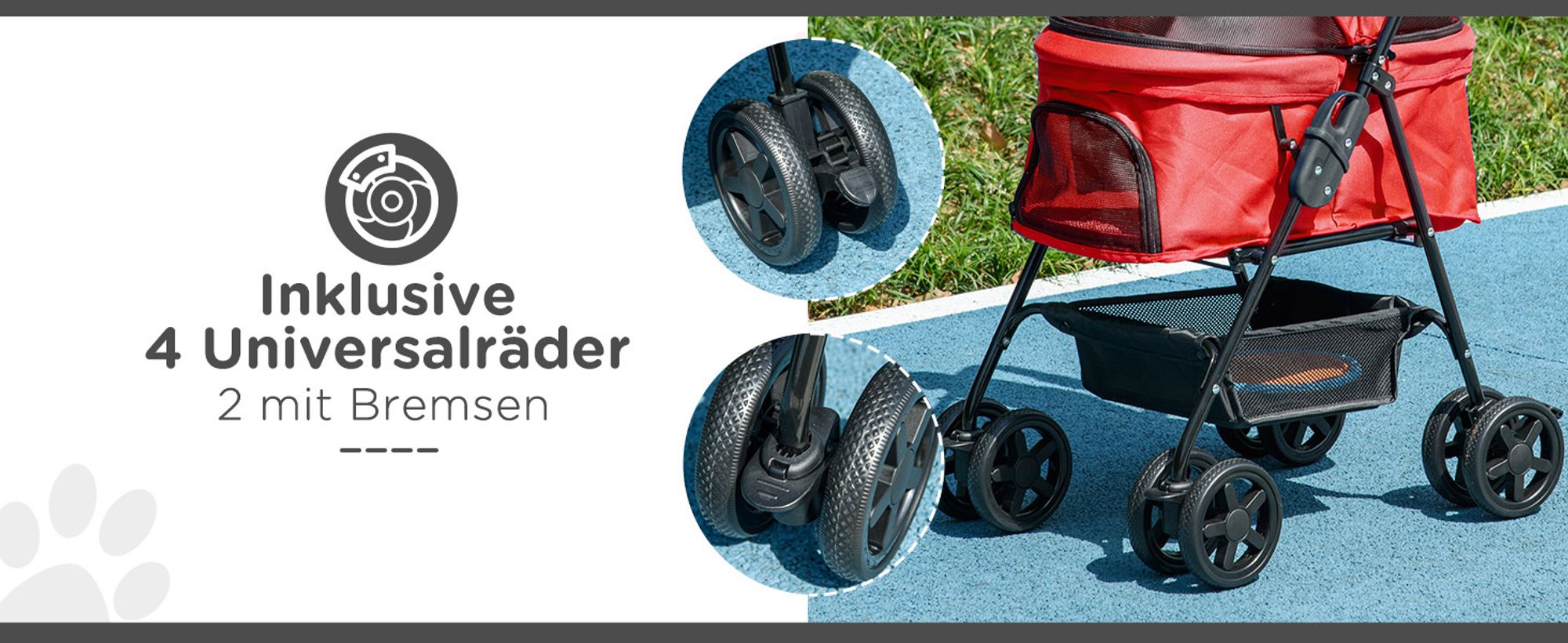 PawHut Hundewagen Hundebuggy mit Klappfunktion Pet Stroller für kleine Hunde und Katzen Haustierwagen Katzenbuggy Oxford Rot 67 x 45 x 96 cm