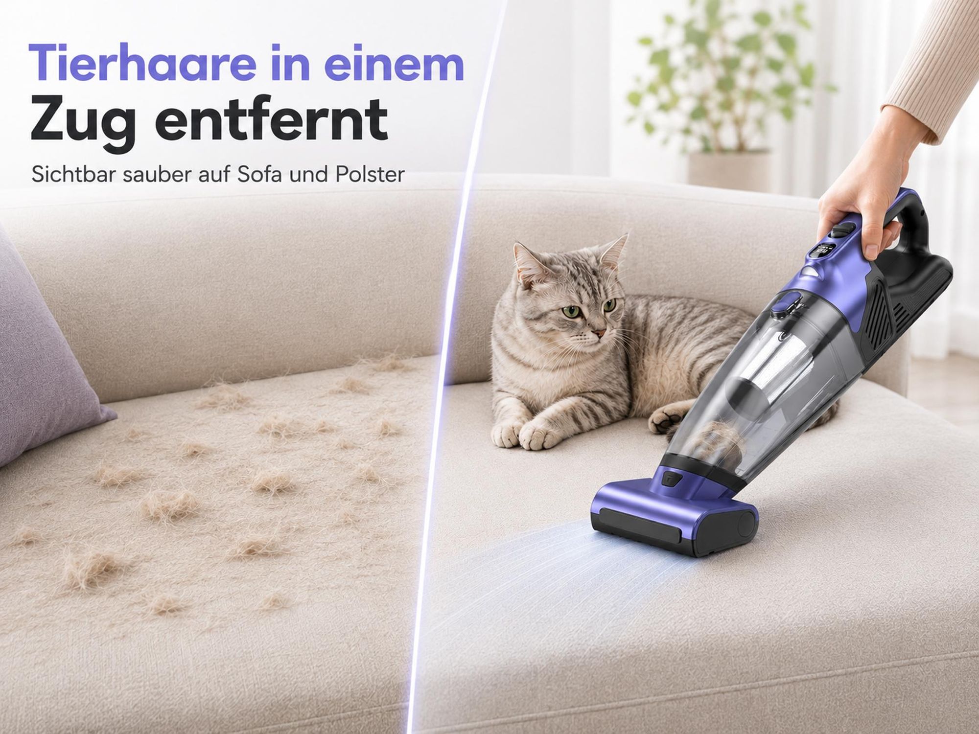 Akku Handstaubsauger 20000Pa, kabelloser Tierhaar-Handsauger mit LED-Licht & 10400mAh Akku, 2 Saugstufen, für Auto, Sofa, Teppich, Treppe, Tierhaare