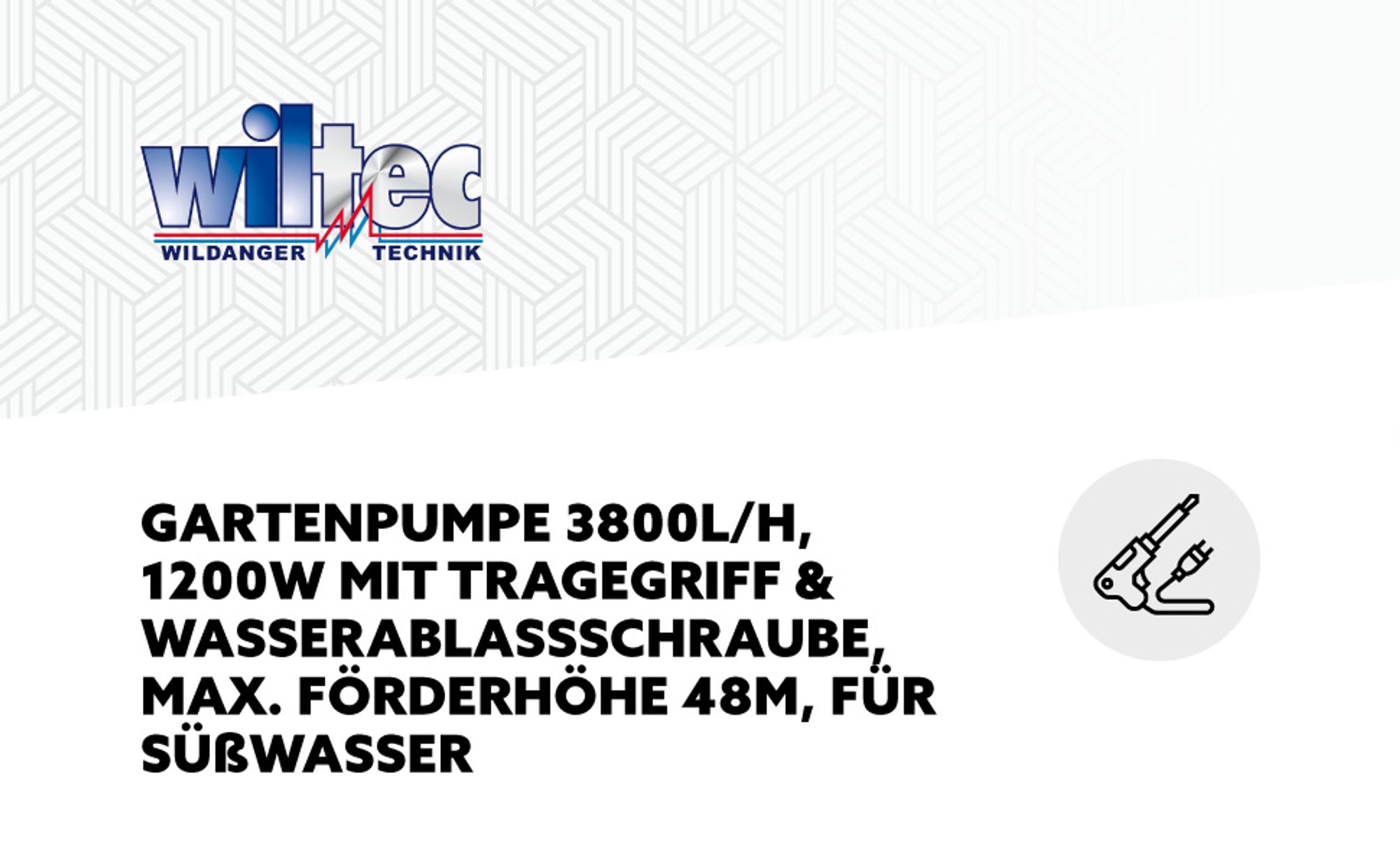 Wiltec Gartenpumpe 3800/h, 1200W, mit Tragegriff & Wasserablassschraube, max. Förderhöhe 48m, für Süßwasser Hauswasserwerk Wasserpumpe Bewässerungspumpe Regenwasserpumpe