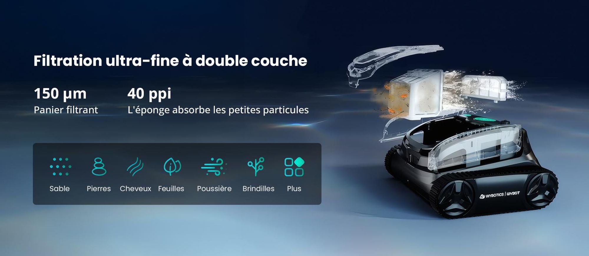 WYBOT S2 Vision : robot de piscine sans fil doté d'une caméra IA intégrée, avec une autonomie de 210 minutes et 8 modes de nettoyage différents