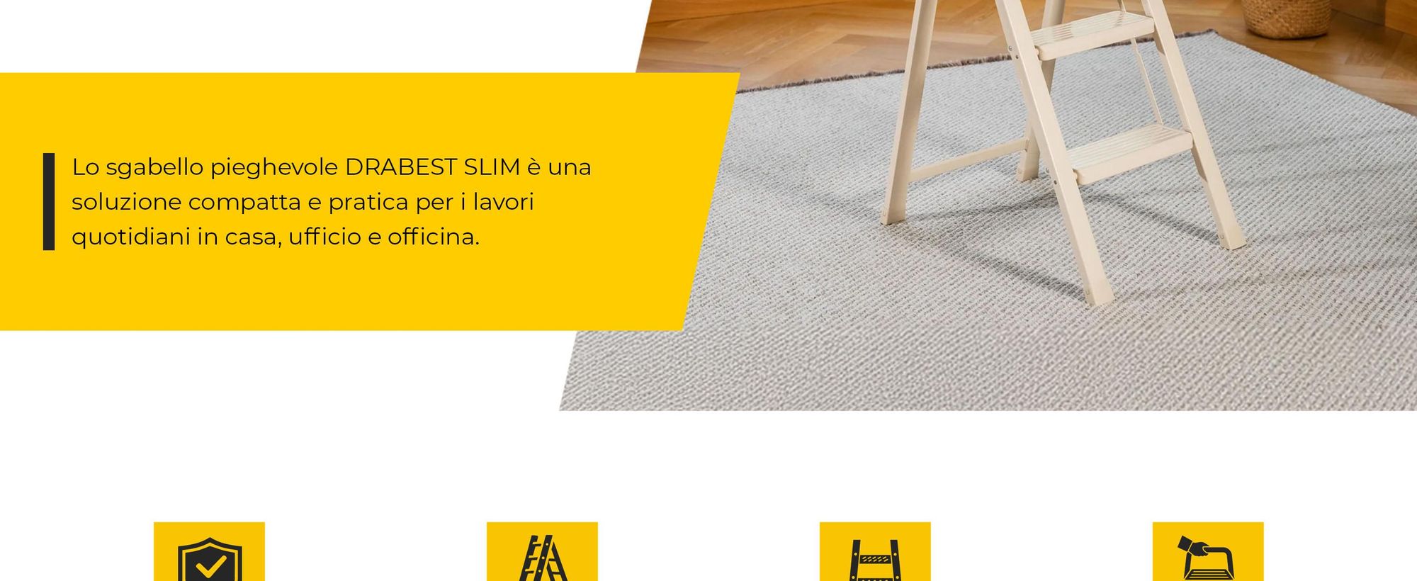 Drabest | Scala pieghevole per uso domestico, modello Slim - 3 gradini - Pieghevole - Portata massima: 150 kg - Colore: crema