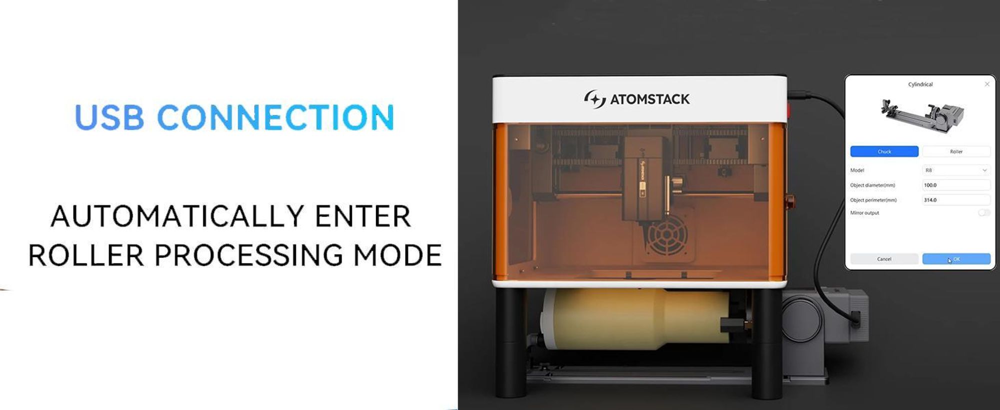 ATOMSTACK R8 Rotary Roller mit Risern,Multifunktions-Roller Kit