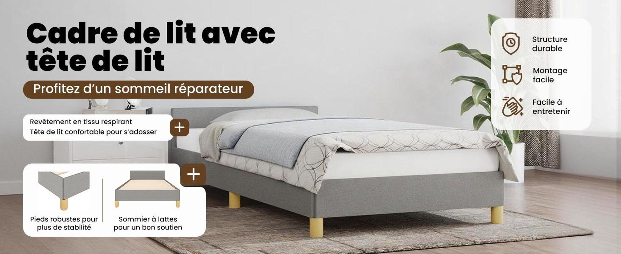 vidaXL Cadre de lit sans matelas gris clair 90x200 cm Tissu