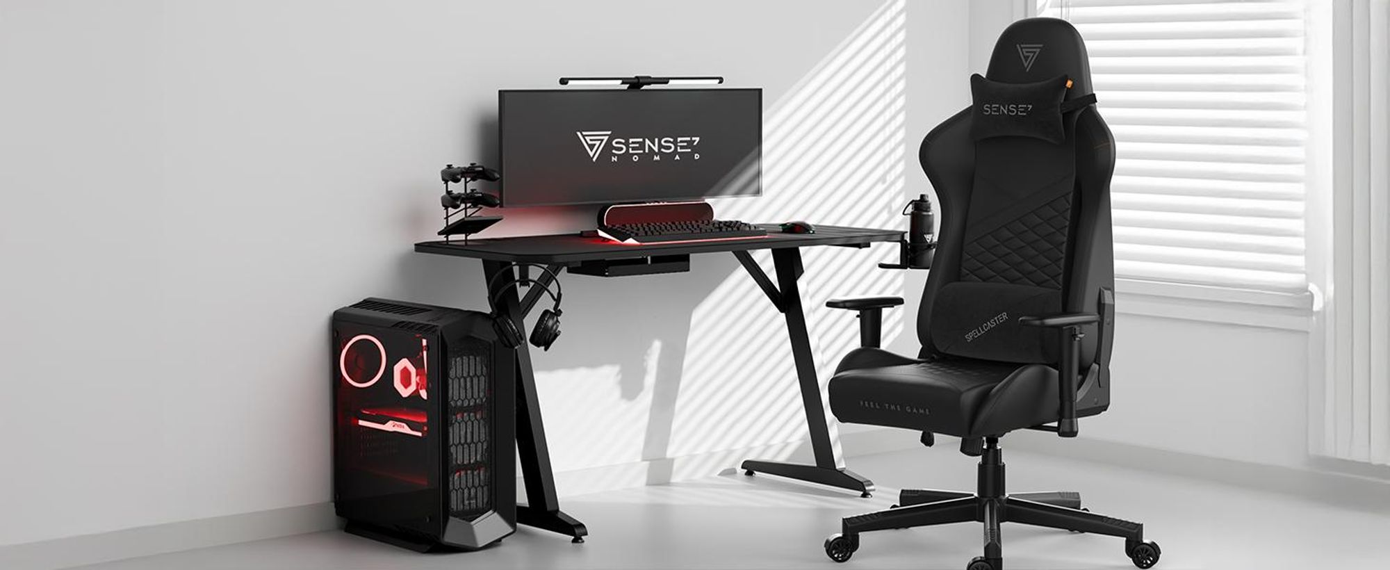 SENSE7 Spellcaster SENSHI XL Gaming Stuhl Schwarz - Ergonomischer Bürostuhl für große Personen 160kg Chefsessel Kaltschaum 2D-Armlehnen