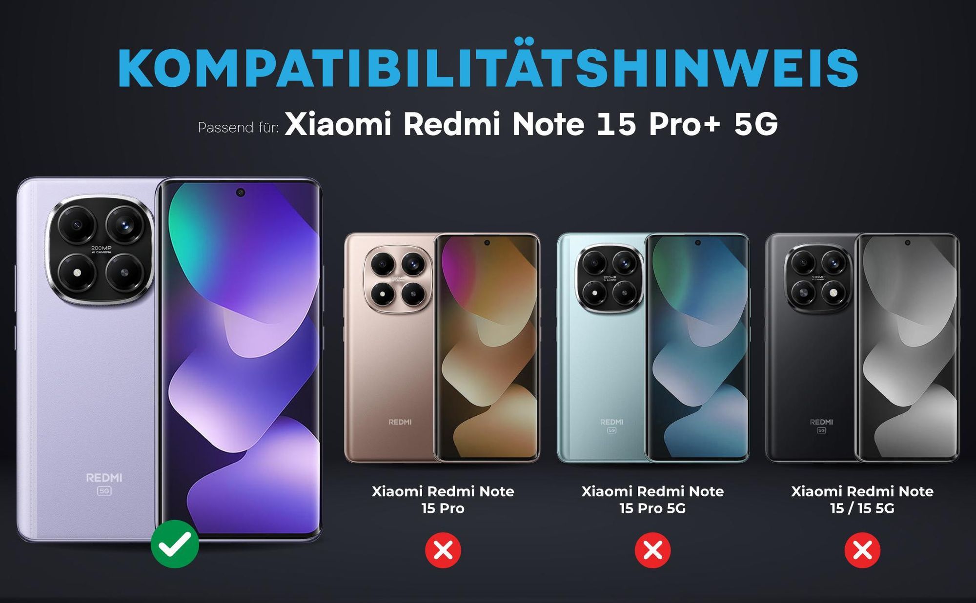 Kompatibilitätshinweise Kameraglas für Xiaomi Redmi Note 15 Pro+ 5G