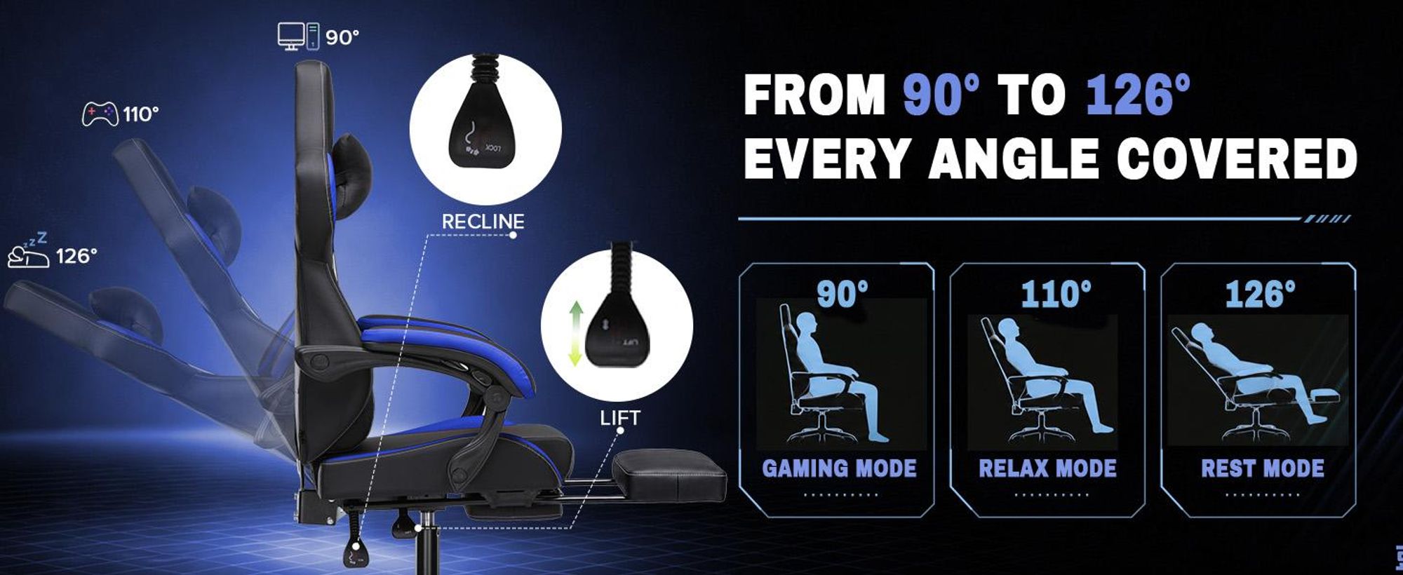 Krzesło gamingowe GTPLAYER, krzesło biurowe, fotel gamingowy z podnóżkiem, ergonomiczne krzesło dla graczy z podłokietnikami połączonymi, regulowane krzesło do biurka