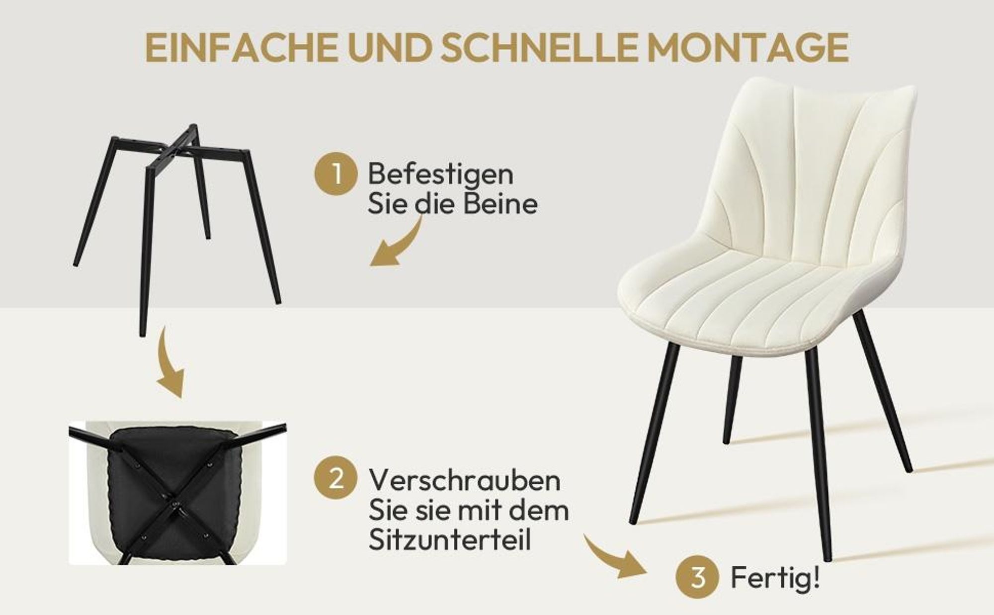 Yaheetech Moderne Esszimmerstühle, 2er Set, mit Metallbeinen, Designer-Stuhl, Beige
