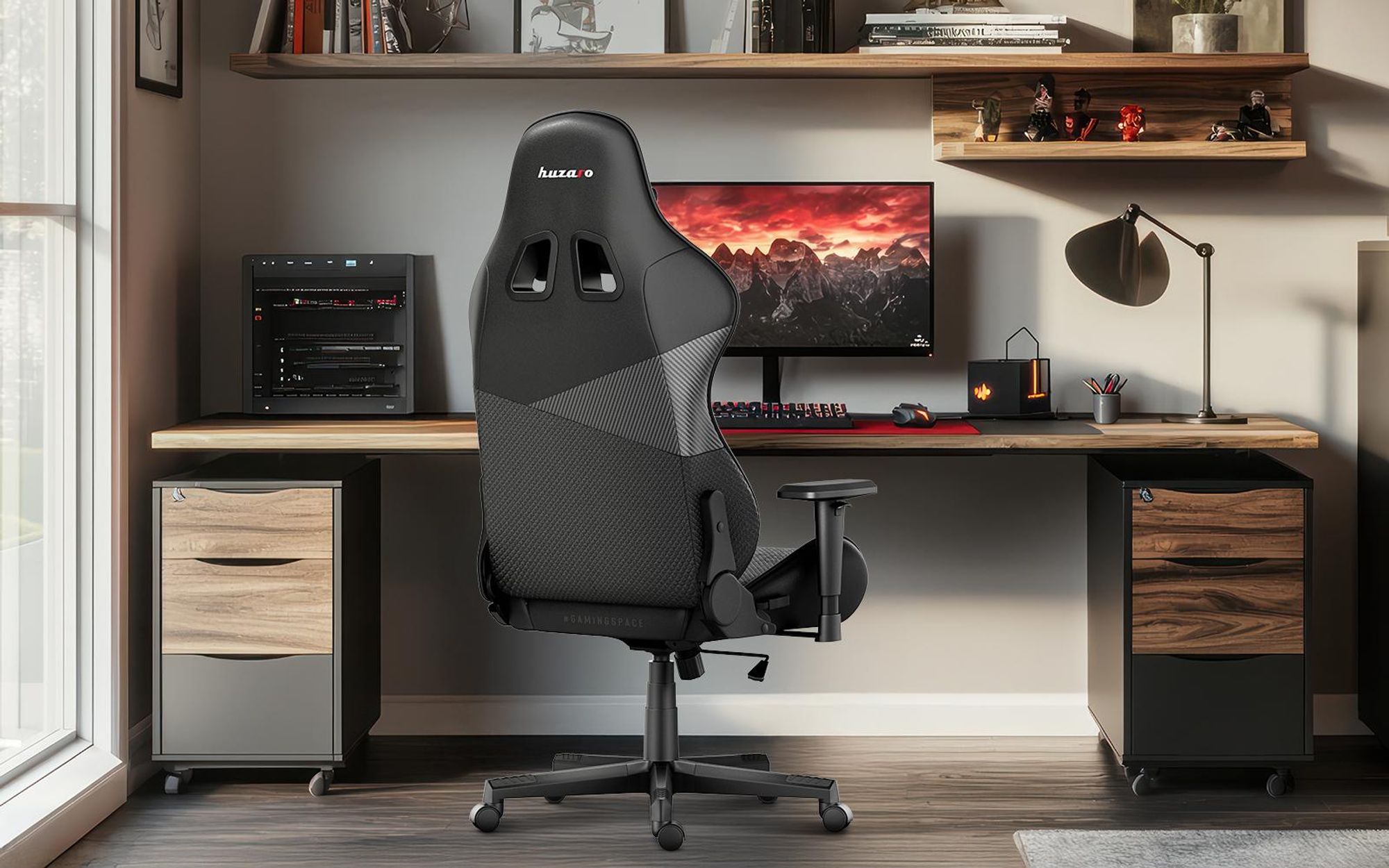 Huzaro Force 6.2 | Gaming Stuhl Bürostuhl Schreibtischstuhl Gamer Stoff | bis 130 kg belastbar | Höhenverstellbar Kopfstütze Lendenstütze | Schwarz