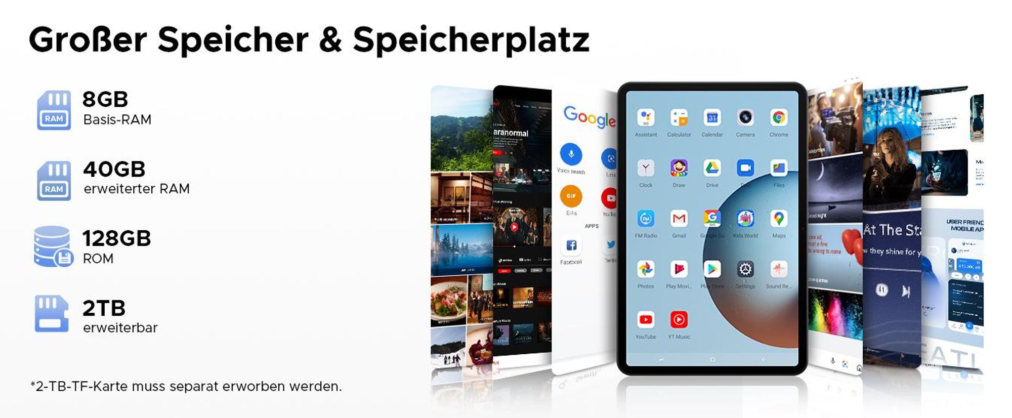 POCKAM P13 Tablet Android 16, 13 Zoll 120 Hz, 48(8+40)GB + 128GB/TF 2TB, 12000mAh, 5G WiFi, mit Stift/Maus/Tastatur, 13MP+8MP/Widevine L1/Gemini AI