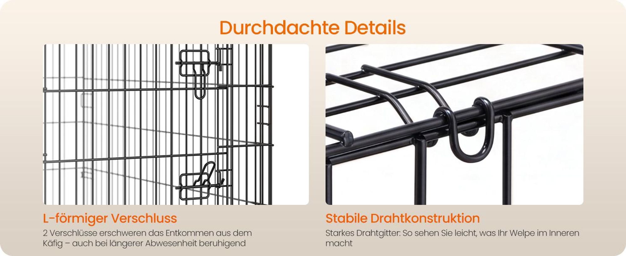 FEANDREA Hundekäfig Faltbar mit 1 Tür und Kunststoffschale für Große Hunde 122,5 x 74 x 80 cm Schwarz