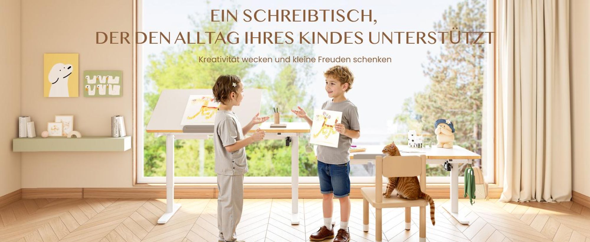 FLEXISPOT Kinderschreibtisch, Elektrisch höhenverstellbar mit neigbarer Tischplatte, LED-Höhenanzeige, 3 Speicherplätzen & Kindersicherung, 110×52 cm