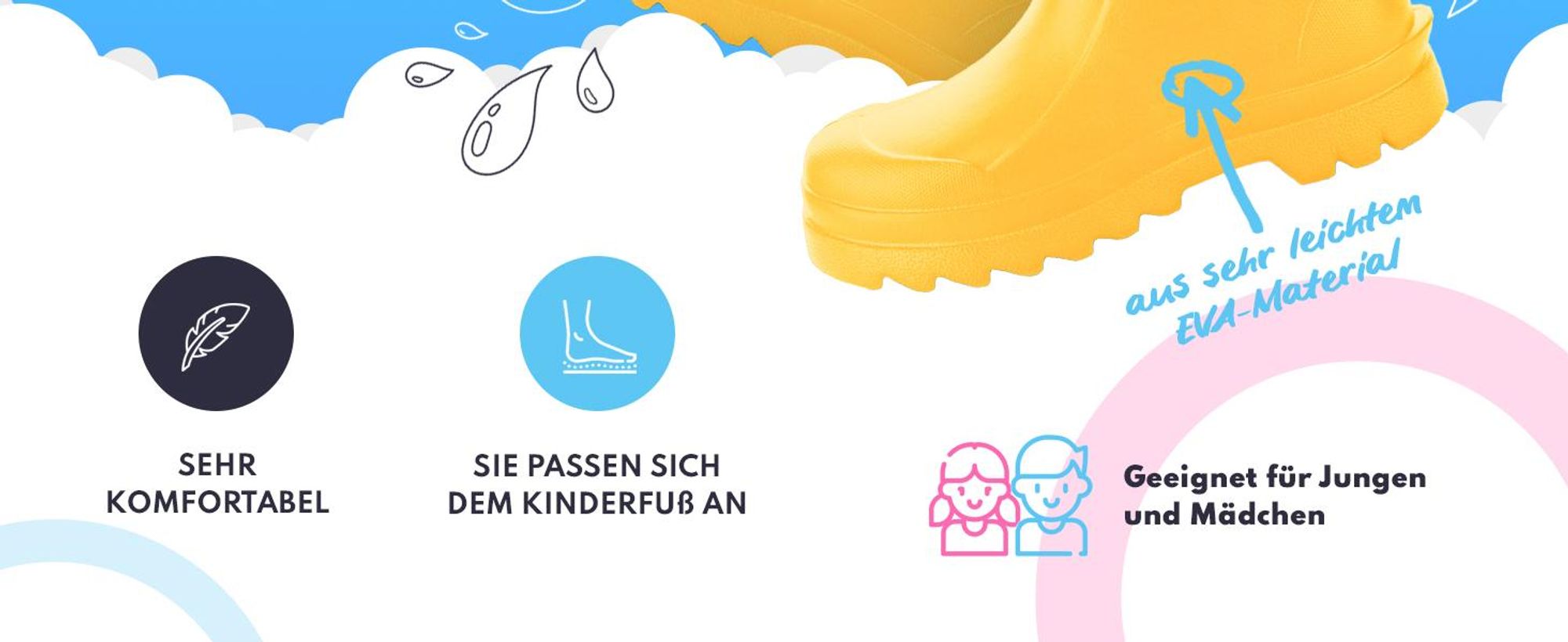 3Kamido GoSplash Kindergummistiefel, sehr leicht und bequem, wasserdicht, mit Griff zum einfachen Anziehen und rutschfester Sohle - Gelb 25/26