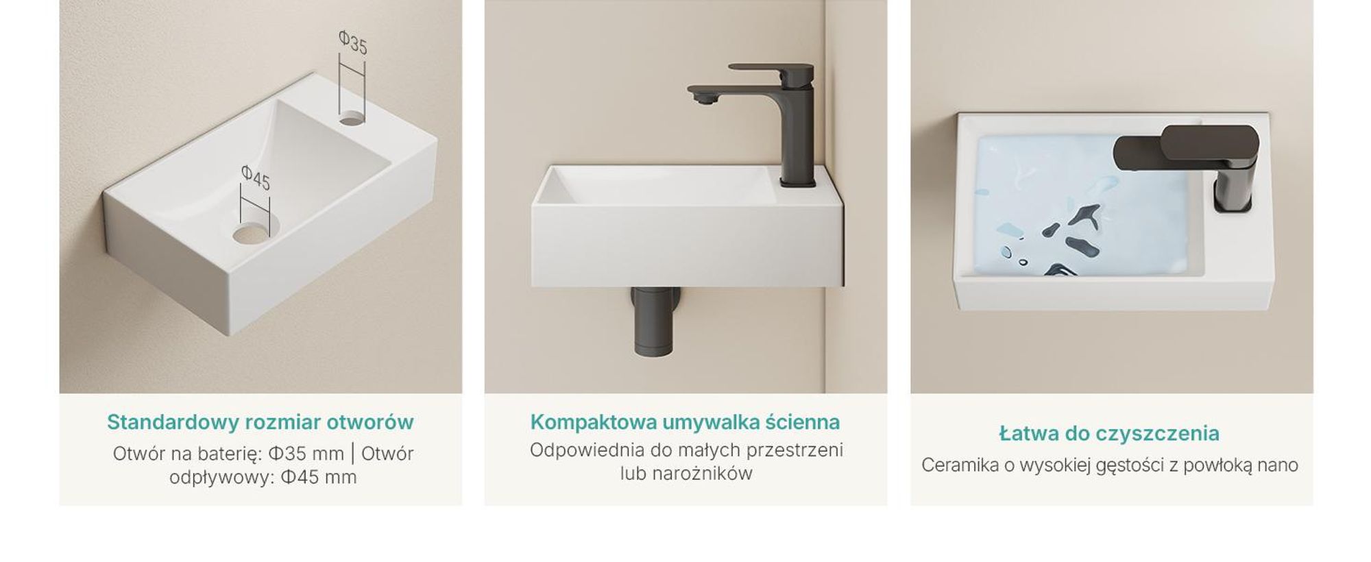 EMKE Umywalka wisząca ceramiczna prostokątna 380x220mm biały połysk Oszczędzająca miejsce umywalka do WC dla gości i małej łazienki