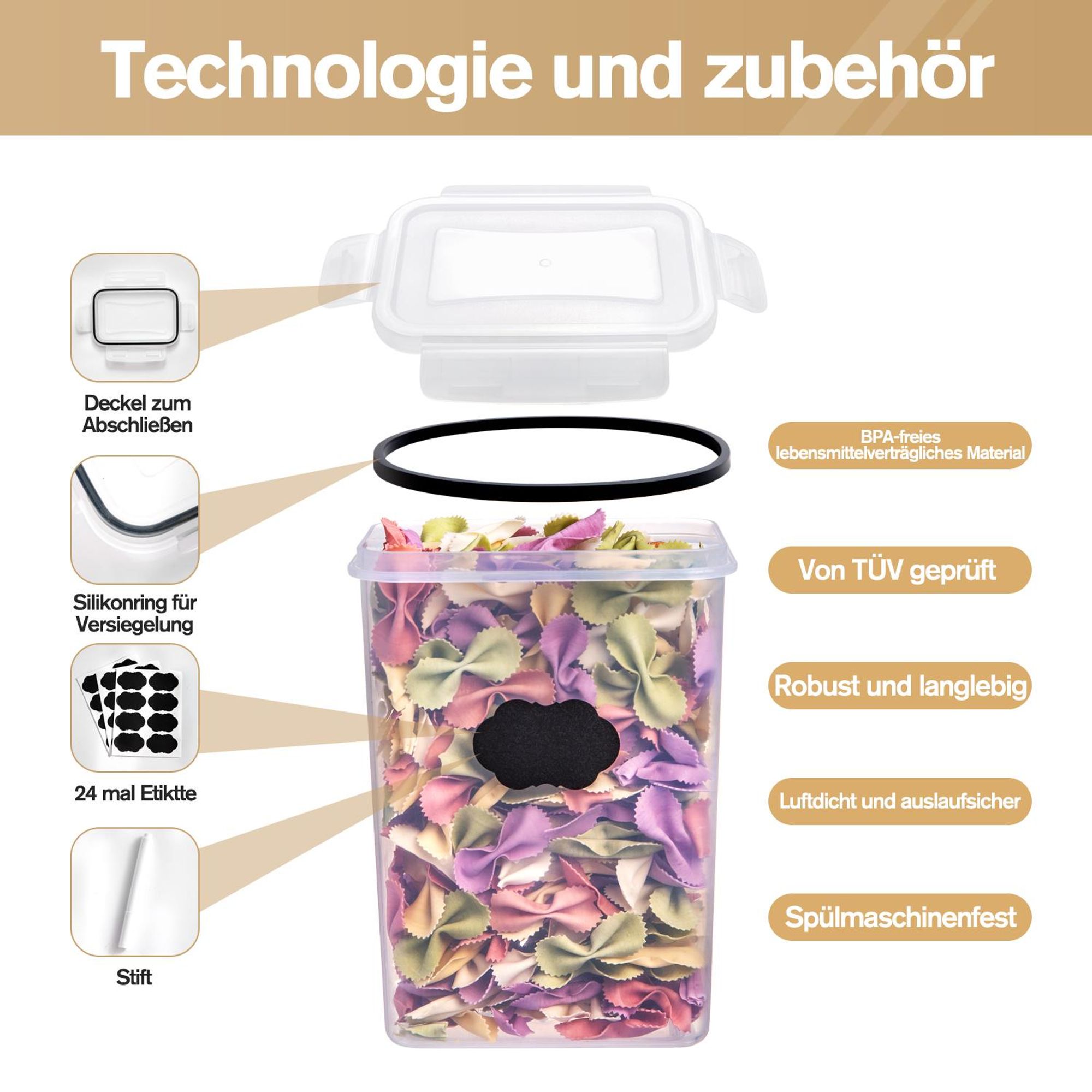 Deuline Vorratsdosen 24er Set, Luftdicht Deckel, BPA-freie, Küche Organizer, Vorratsbehälter Lebensmittel, Müsli, Mehl, Kaffeebohne, 521141